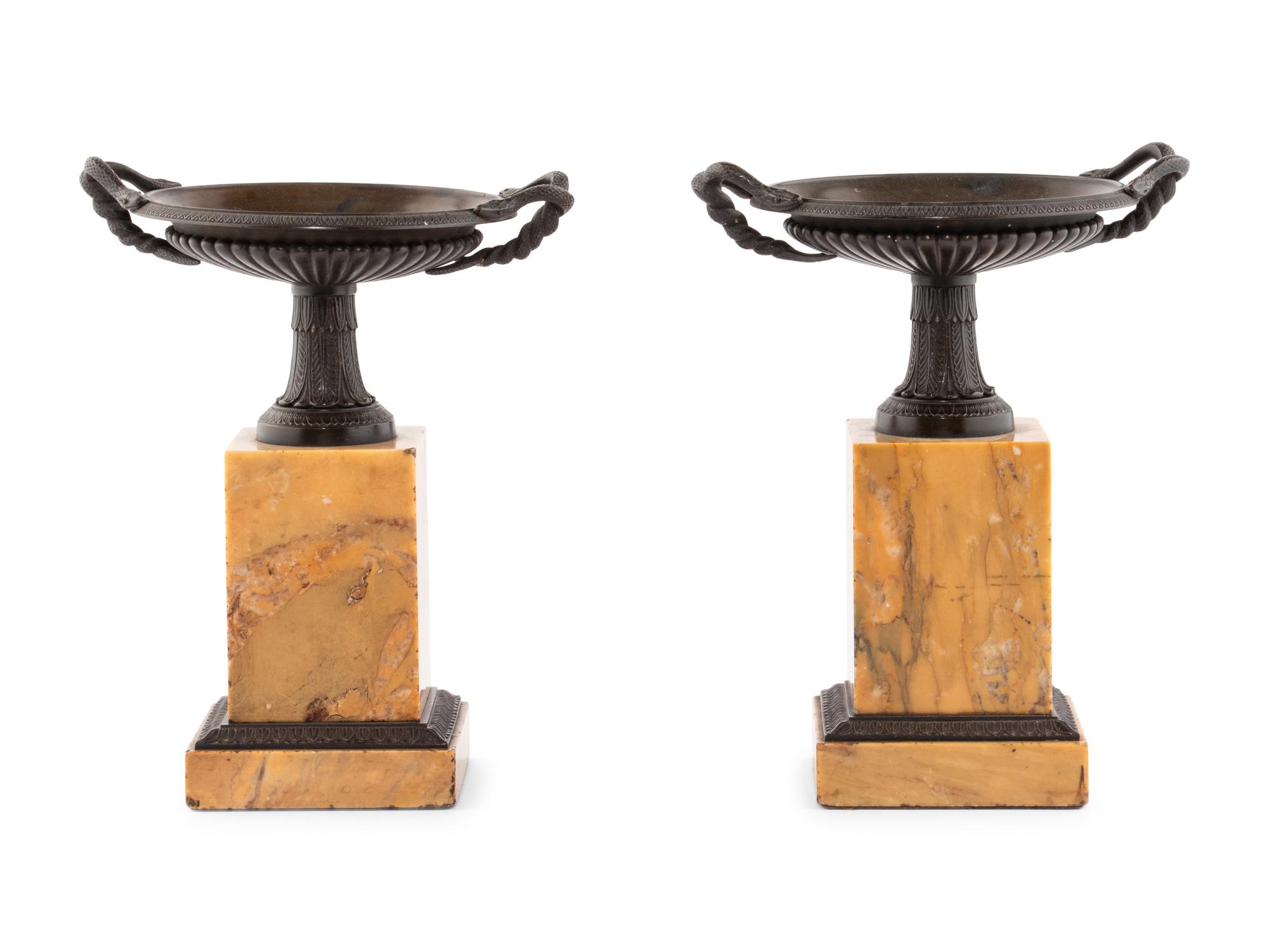 A Pair of Grand Tour Bronze Mounted Marble Tazze