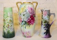 Three Continental Painted Porcelain Vessels. Height of tallest 17 1/2 inches.