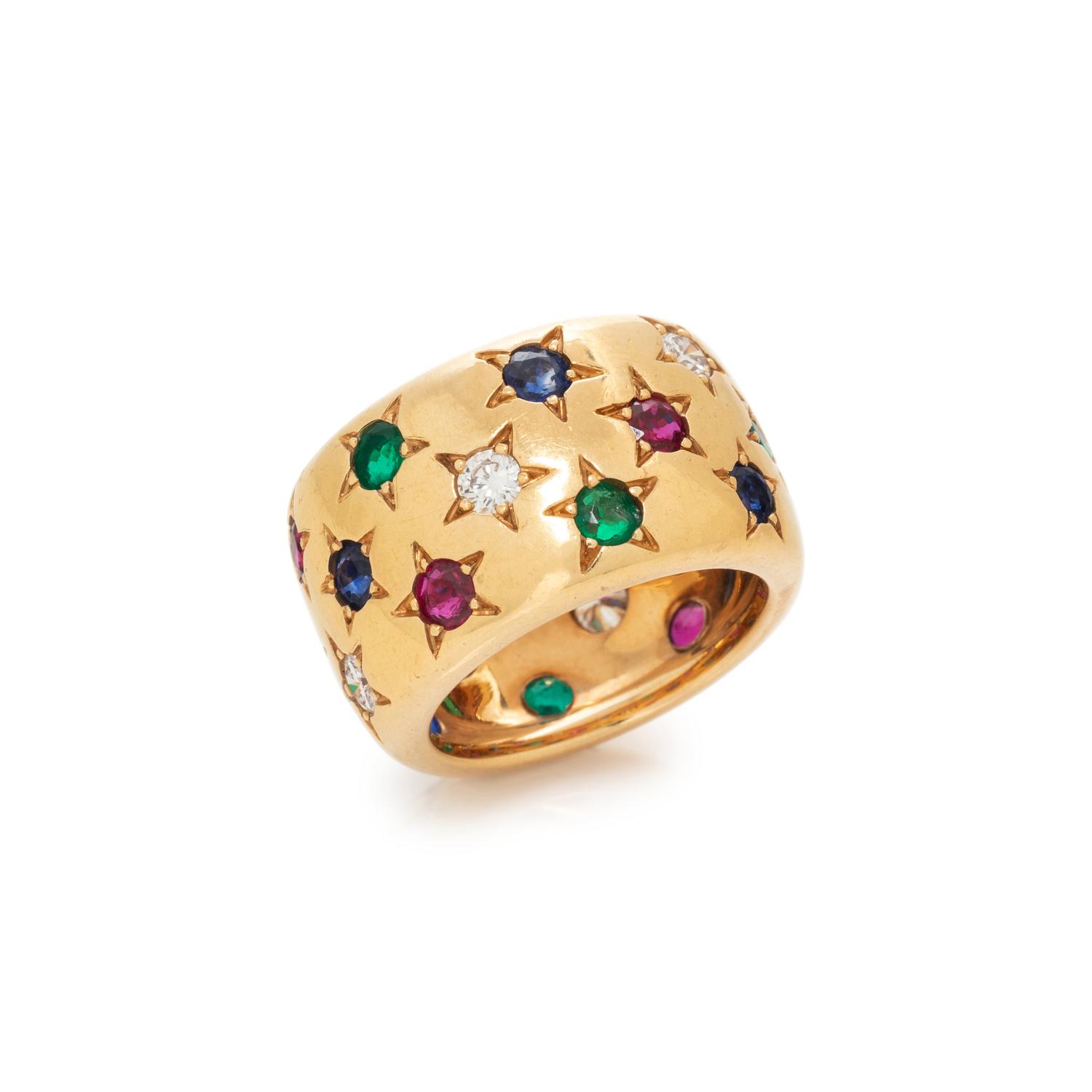 CARTIER, YELLOW GOLD AND MULTGEM RING