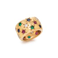 CARTIER, YELLOW GOLD AND MULTGEM RING