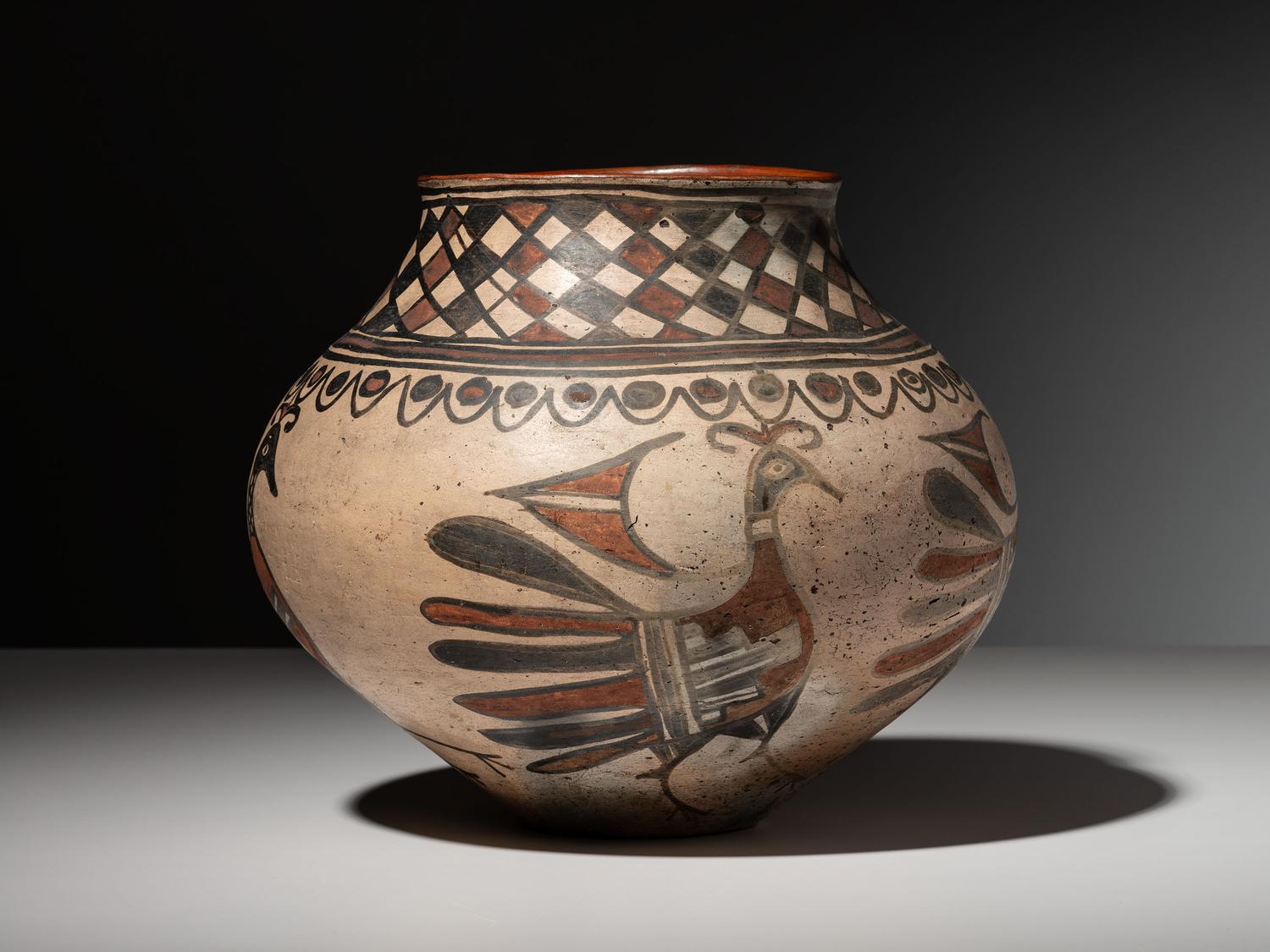 Polychrome Pottery Olla, with Parrots