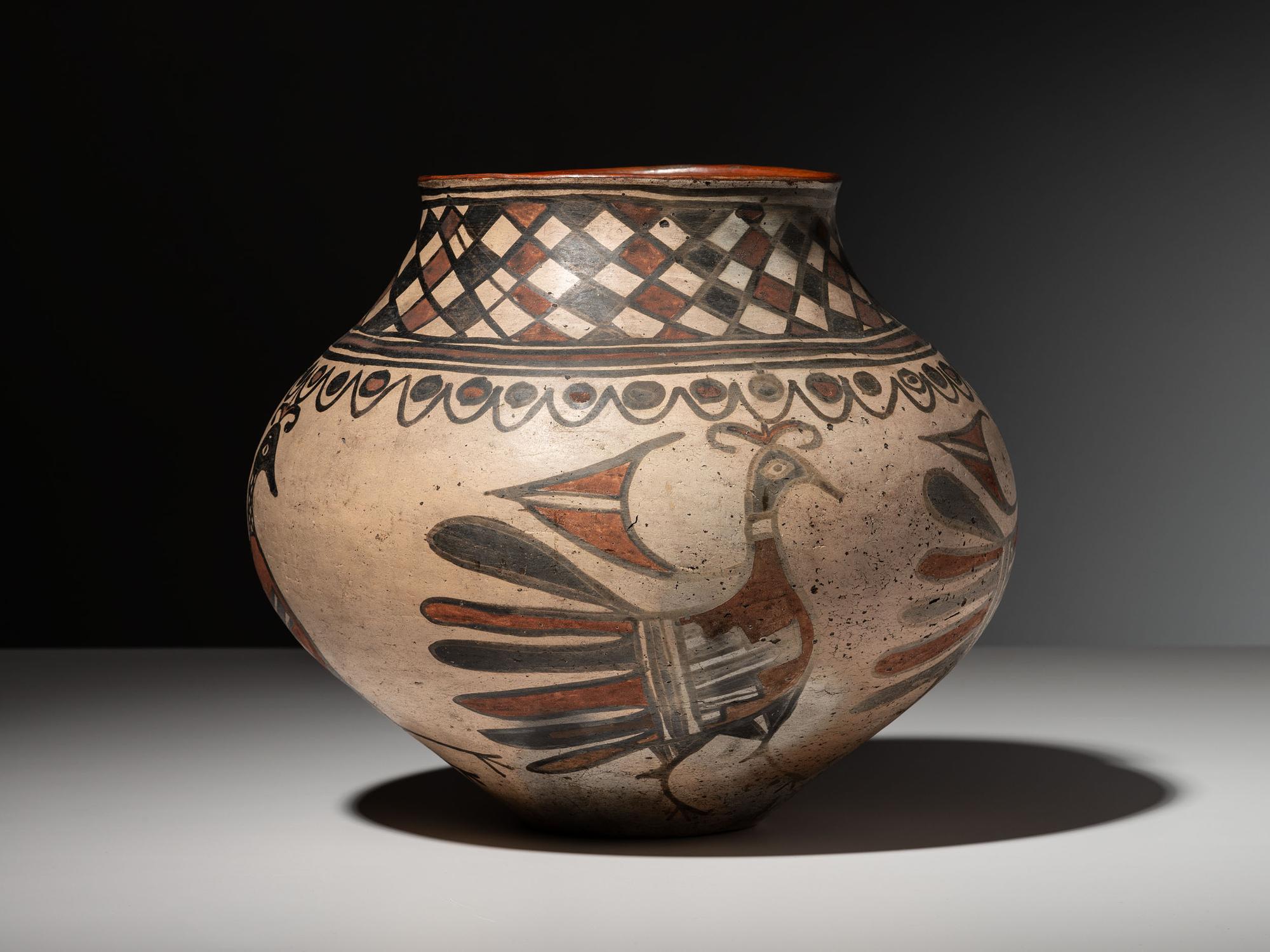 Polychrome Pottery Olla, with Parrots