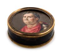 A Continental Gilt Metal and Tortoise Shell Mounted Portrait Snuff Box