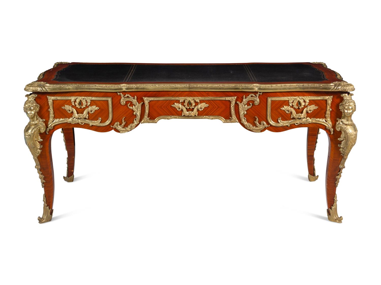 A Louis XV Style Gilt Bronze Mounted Kingwood Bureau Plat