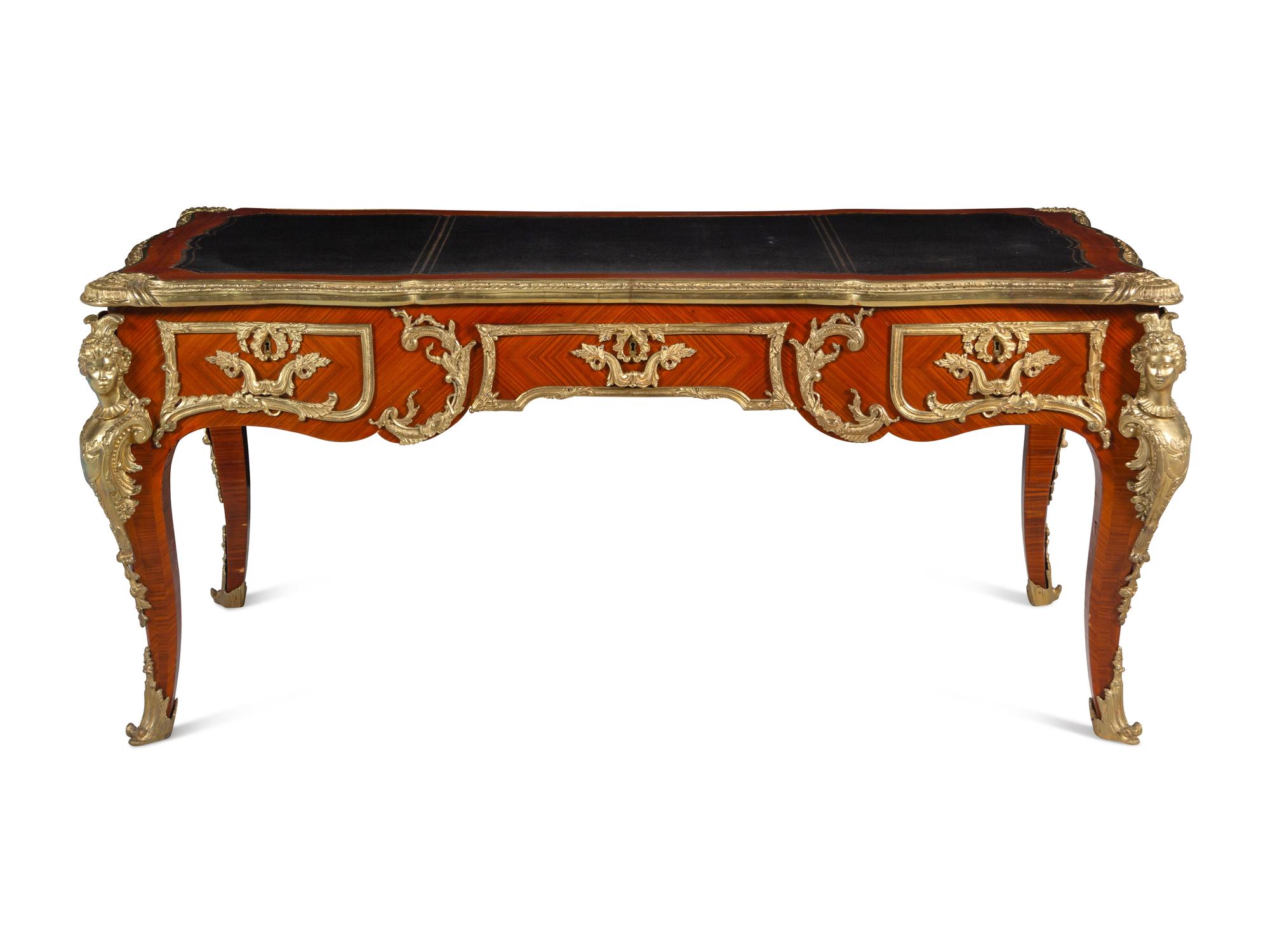 A Louis XV Style Gilt Bronze Mounted Kingwood Bureau Plat