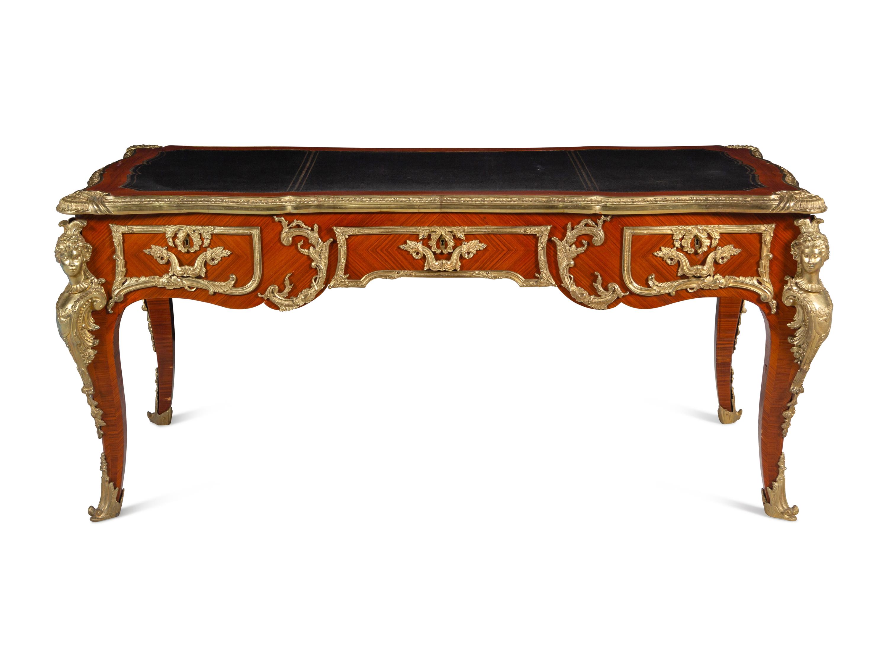 A Louis XV Style Gilt Bronze Mounted Kingwood Bureau Plat