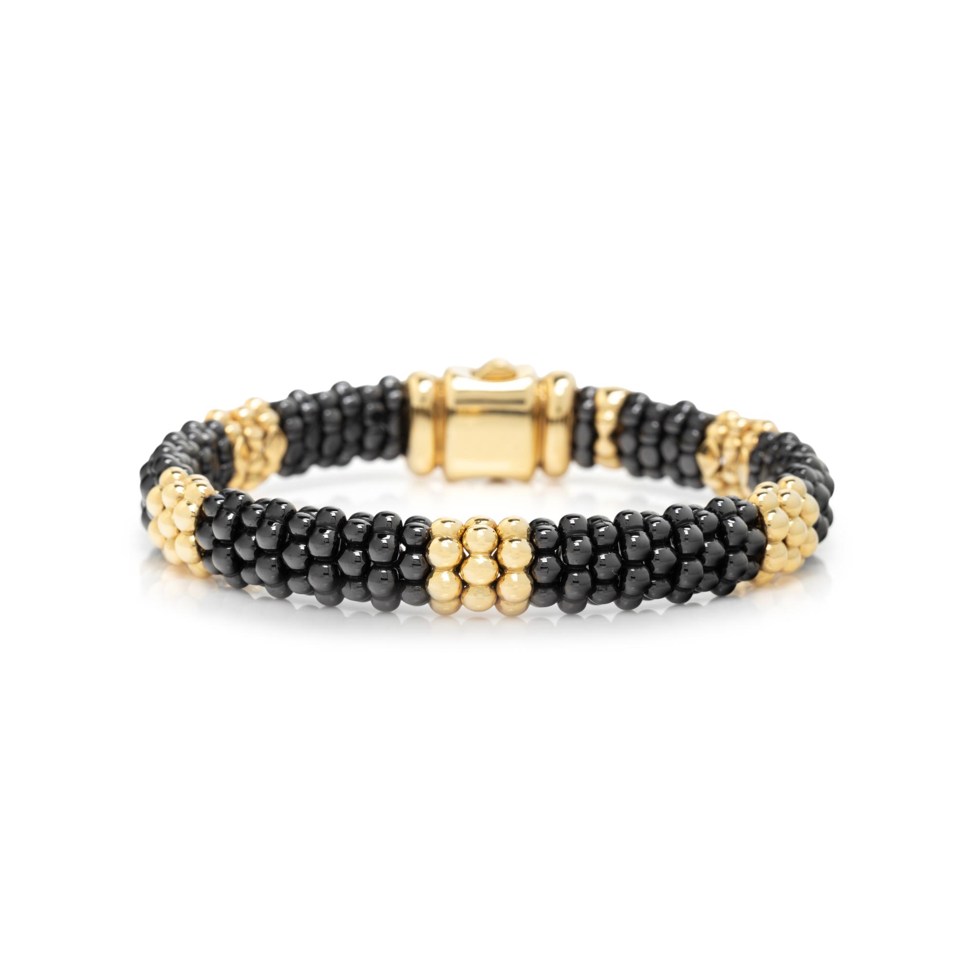 LAGOS, CERAMIC AND YELLOW GOLD 'CAVIAR' BRACELET