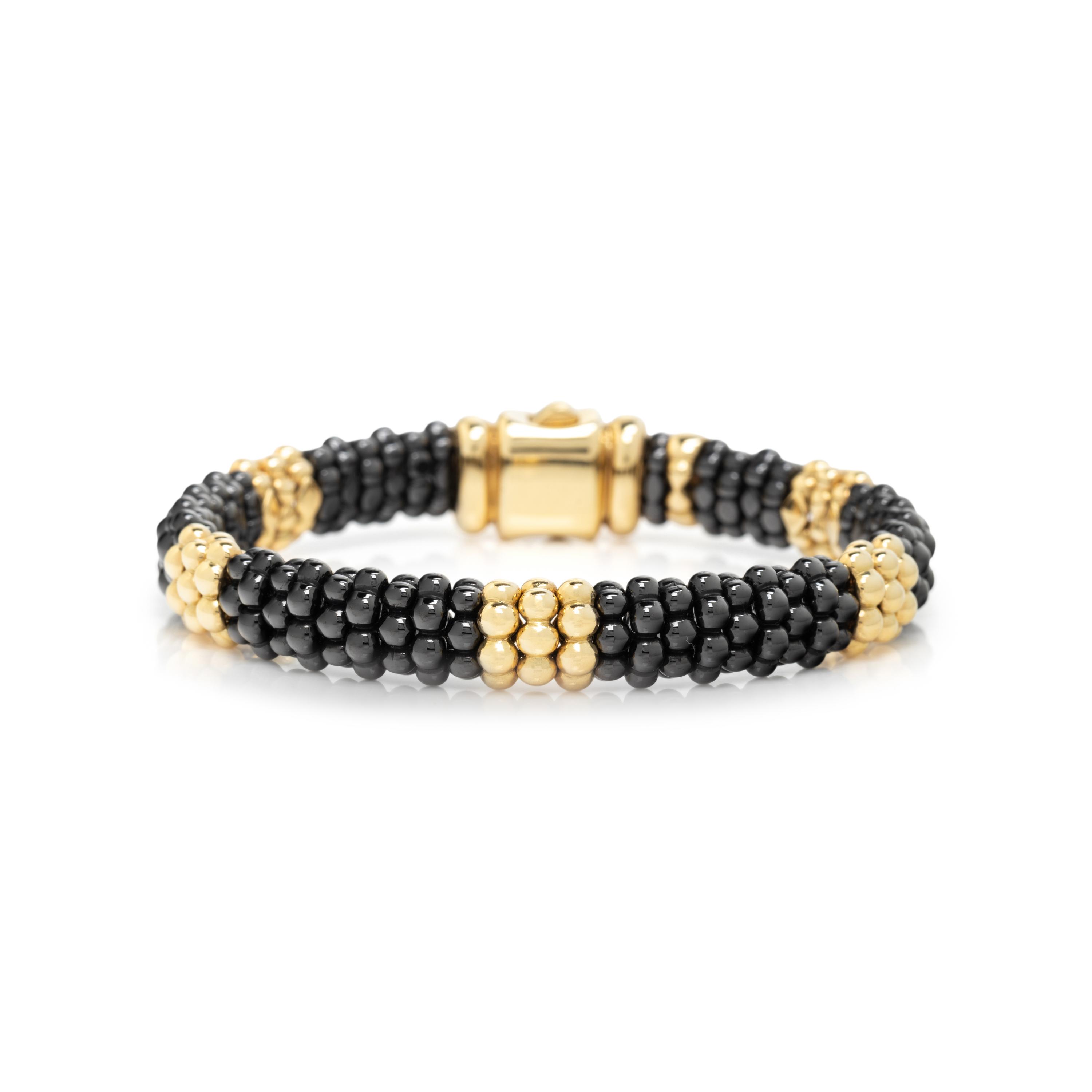LAGOS, CERAMIC AND YELLOW GOLD 'CAVIAR' BRACELET