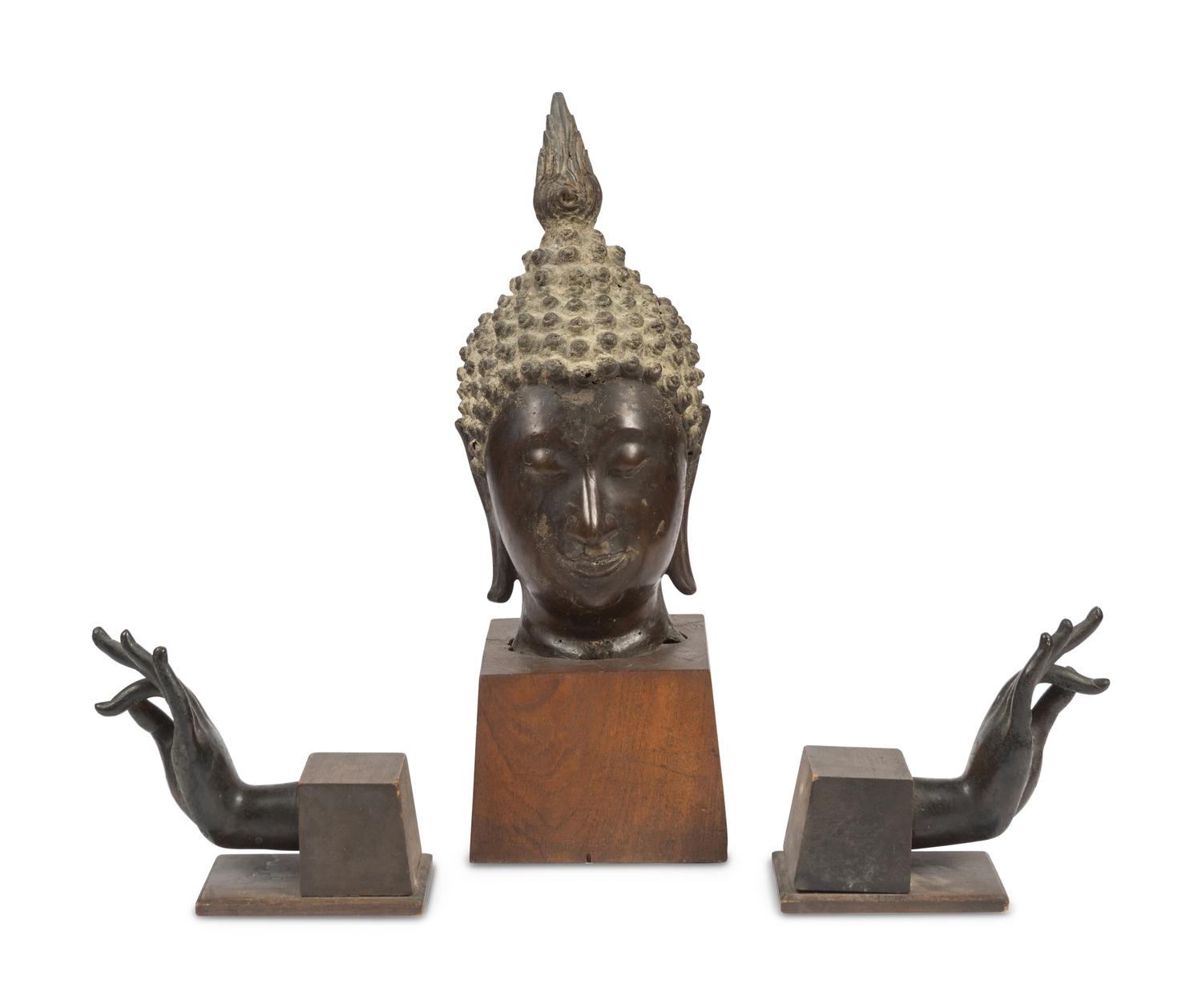 A Thai Bronze Buddha Head and Hands