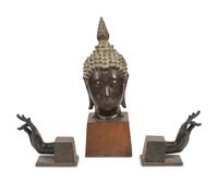 A Thai Bronze Buddha Head and Hands