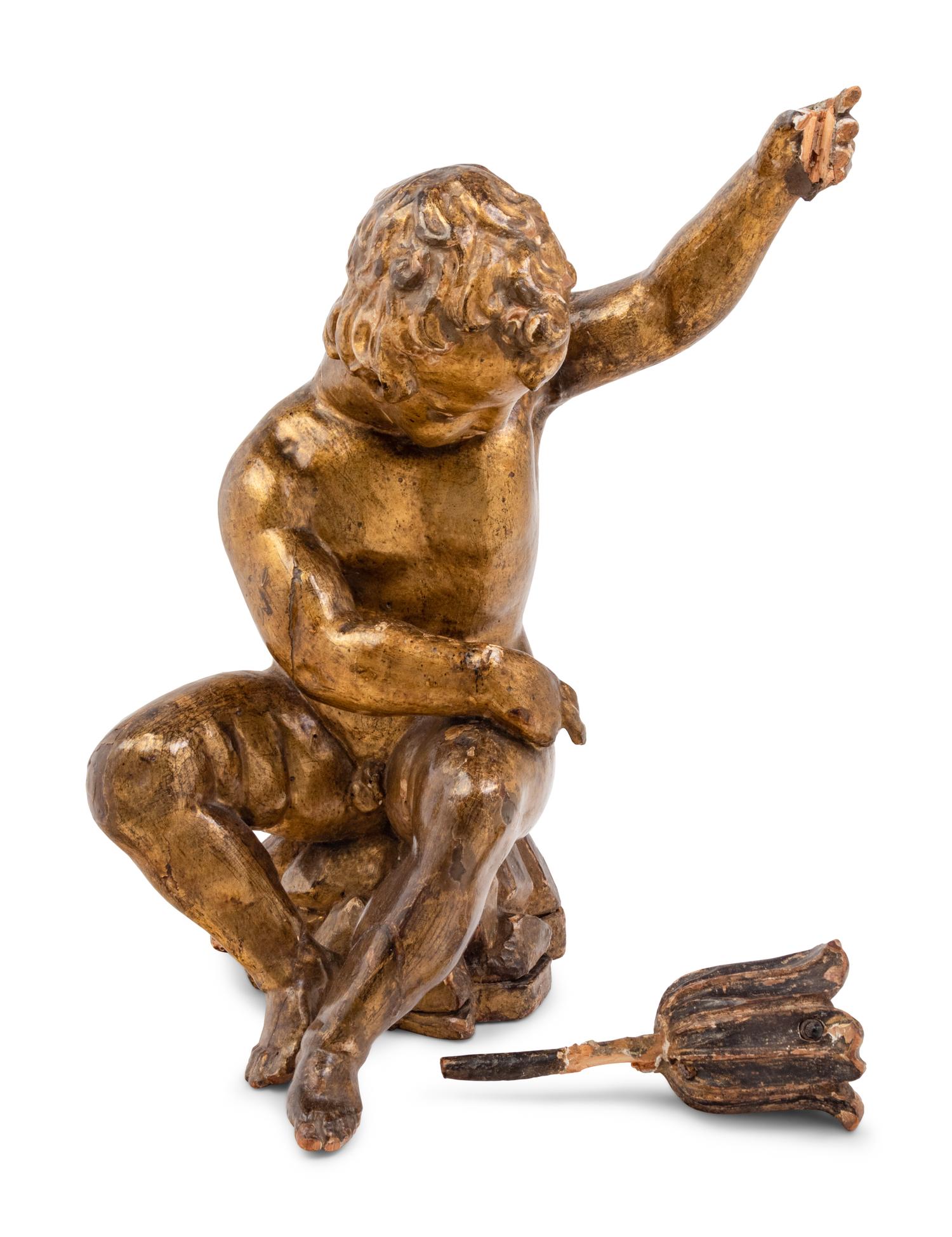 An Italian Giltwood Figural Candle Holder