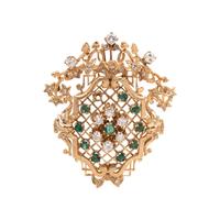 YELLOW GOLD, DIAMOND AND EMERALD PENDANT/BROOCH