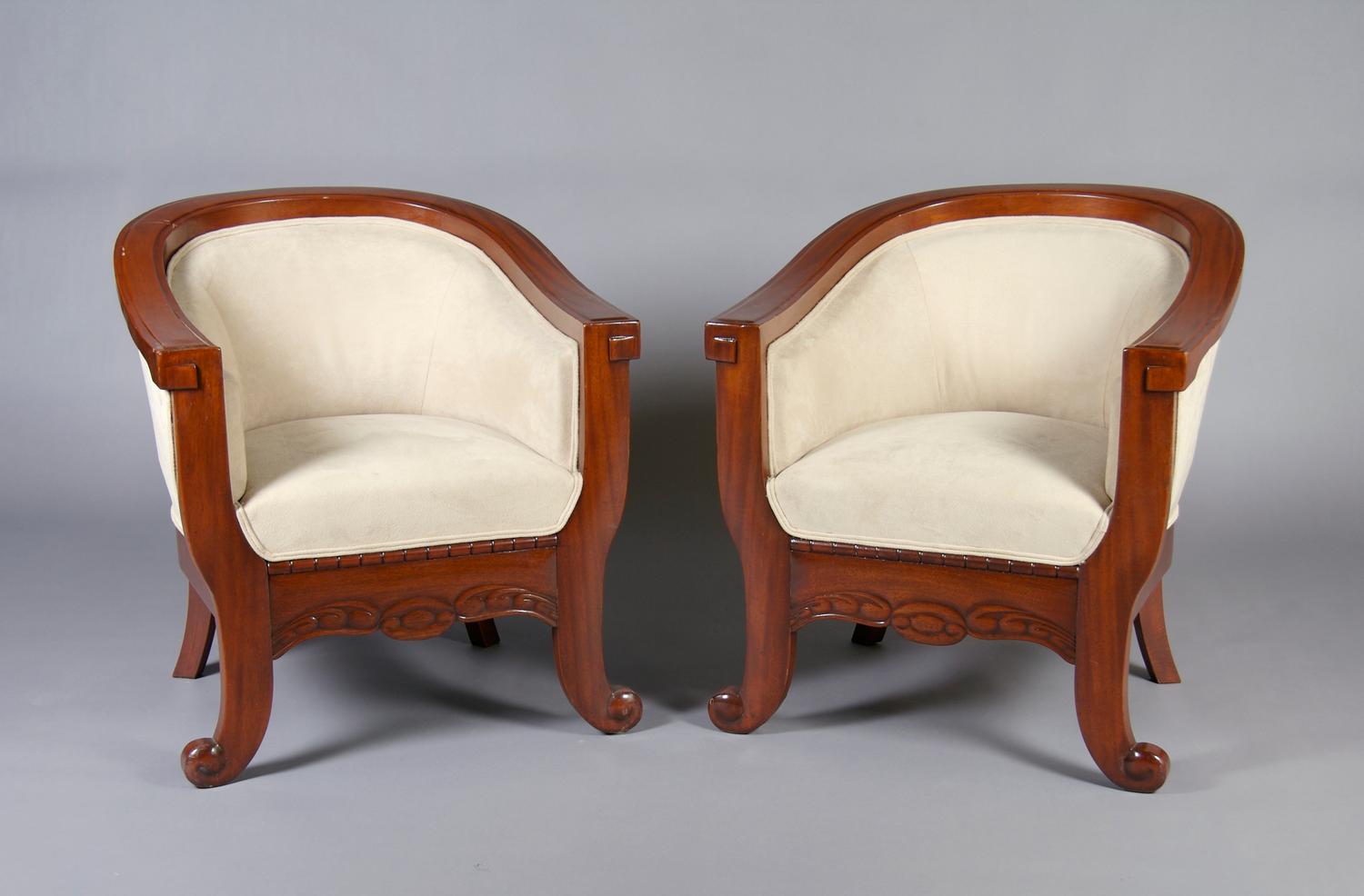 A Pair of Danish Barrel Back Chairs, Height 31 1/4 inches.