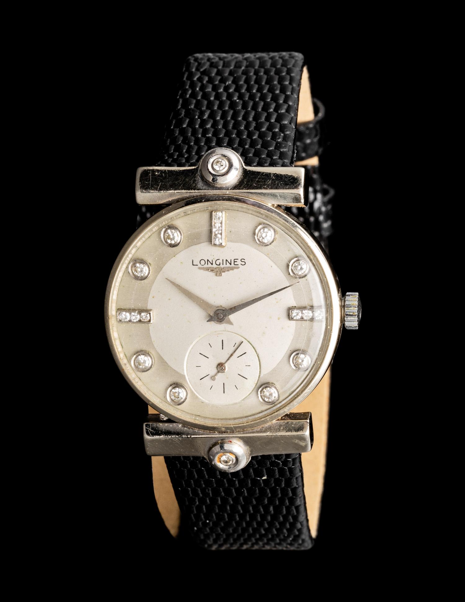 LONGINES, 14K WHITE GOLD AND DIAMOND WATCH