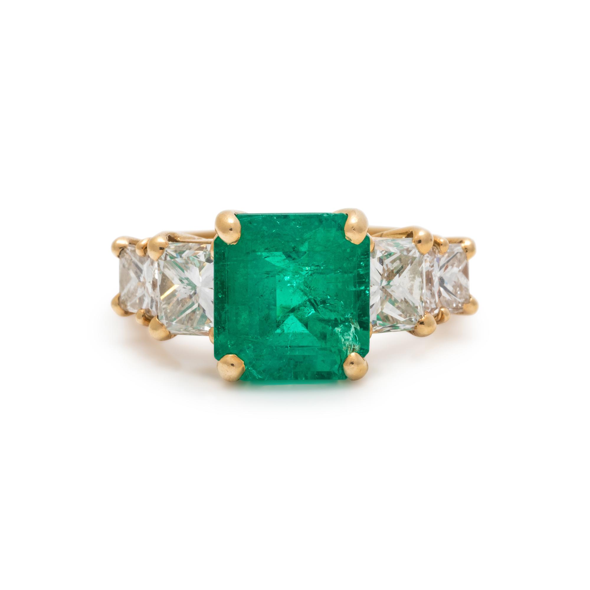 FRENCH, COLOMBIAN EMERALD AND DIAMOND RING