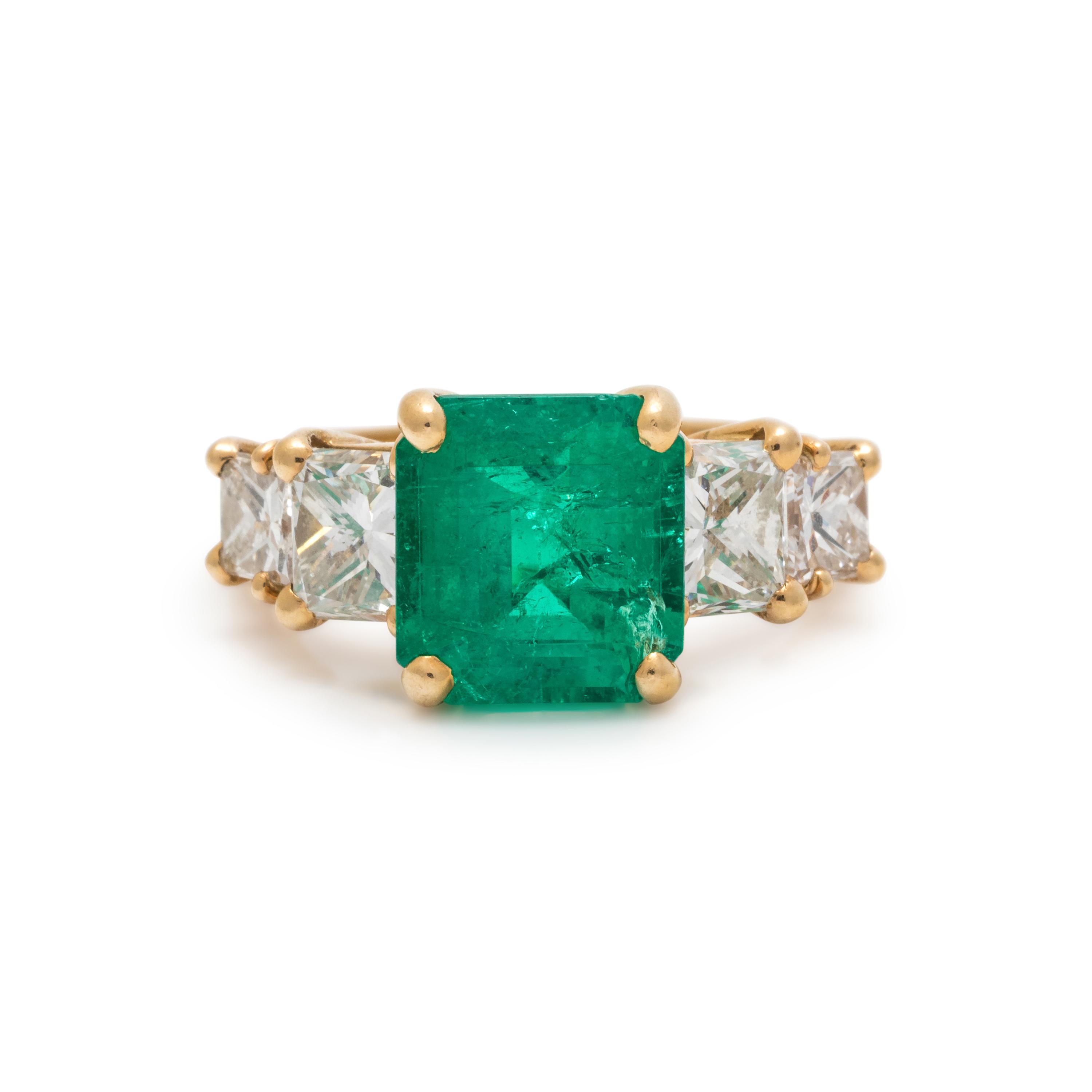 FRENCH, COLOMBIAN EMERALD AND DIAMOND RING