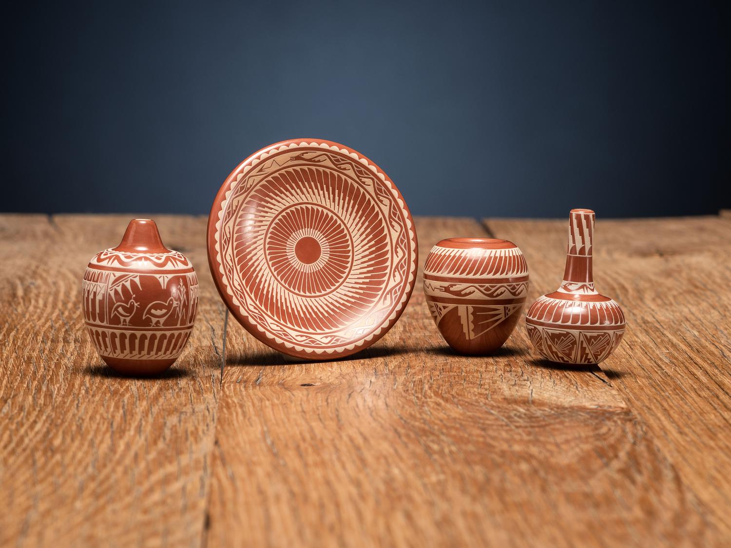 Miniature Sgraffito Redware Pottery