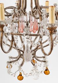 A French Neoclassical Style Eight-Light Chandelier with Glass and Rock Crystal Prisms