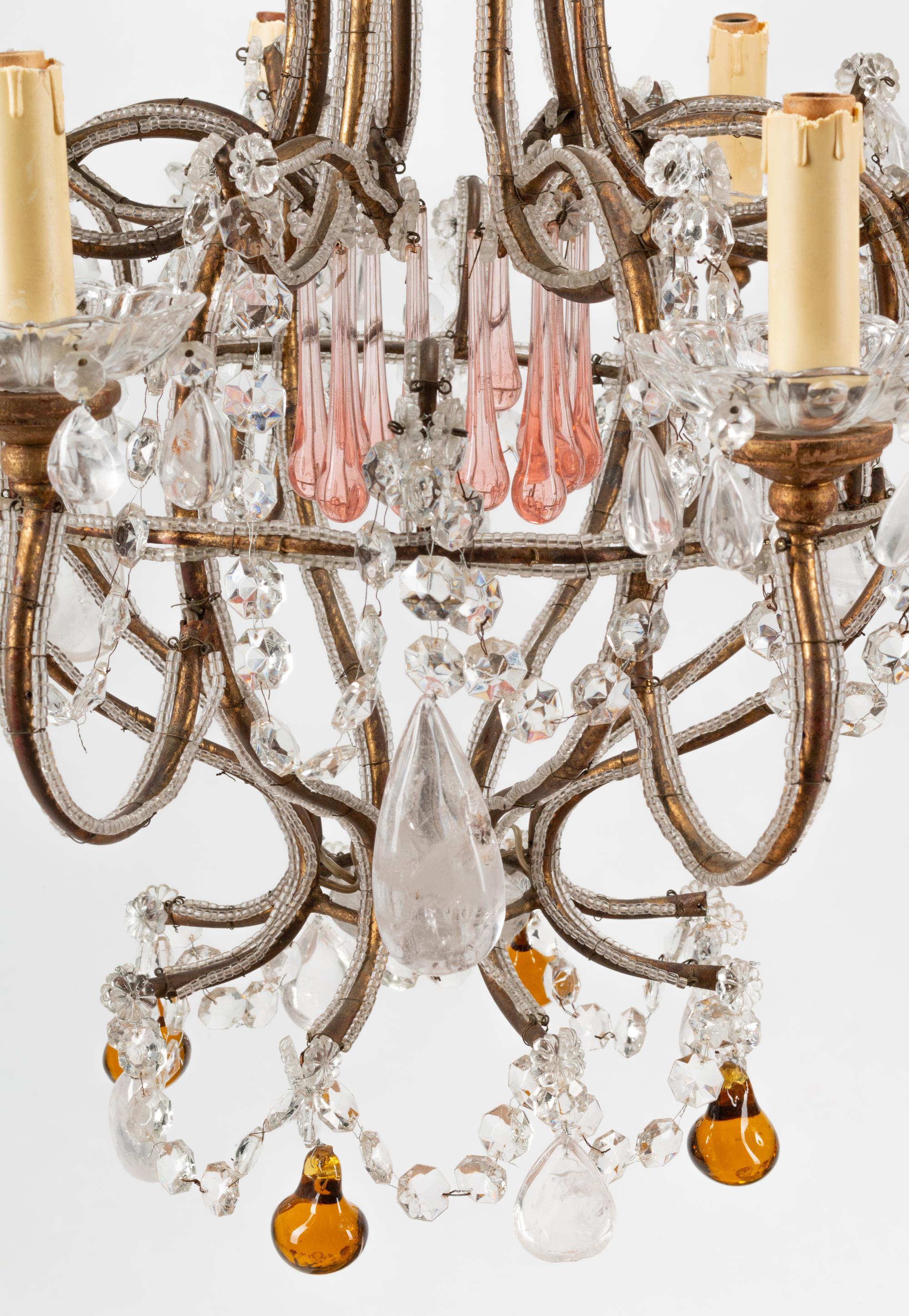 A French Neoclassical Style Eight-Light Chandelier with Glass and Rock Crystal Prisms