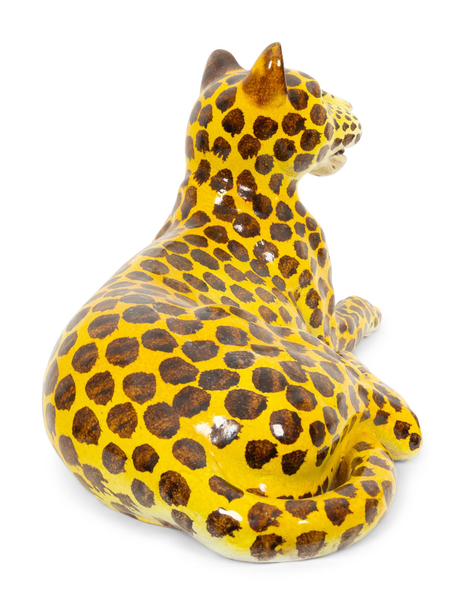 An Italian Glazed Ceramic Reclining Leopard