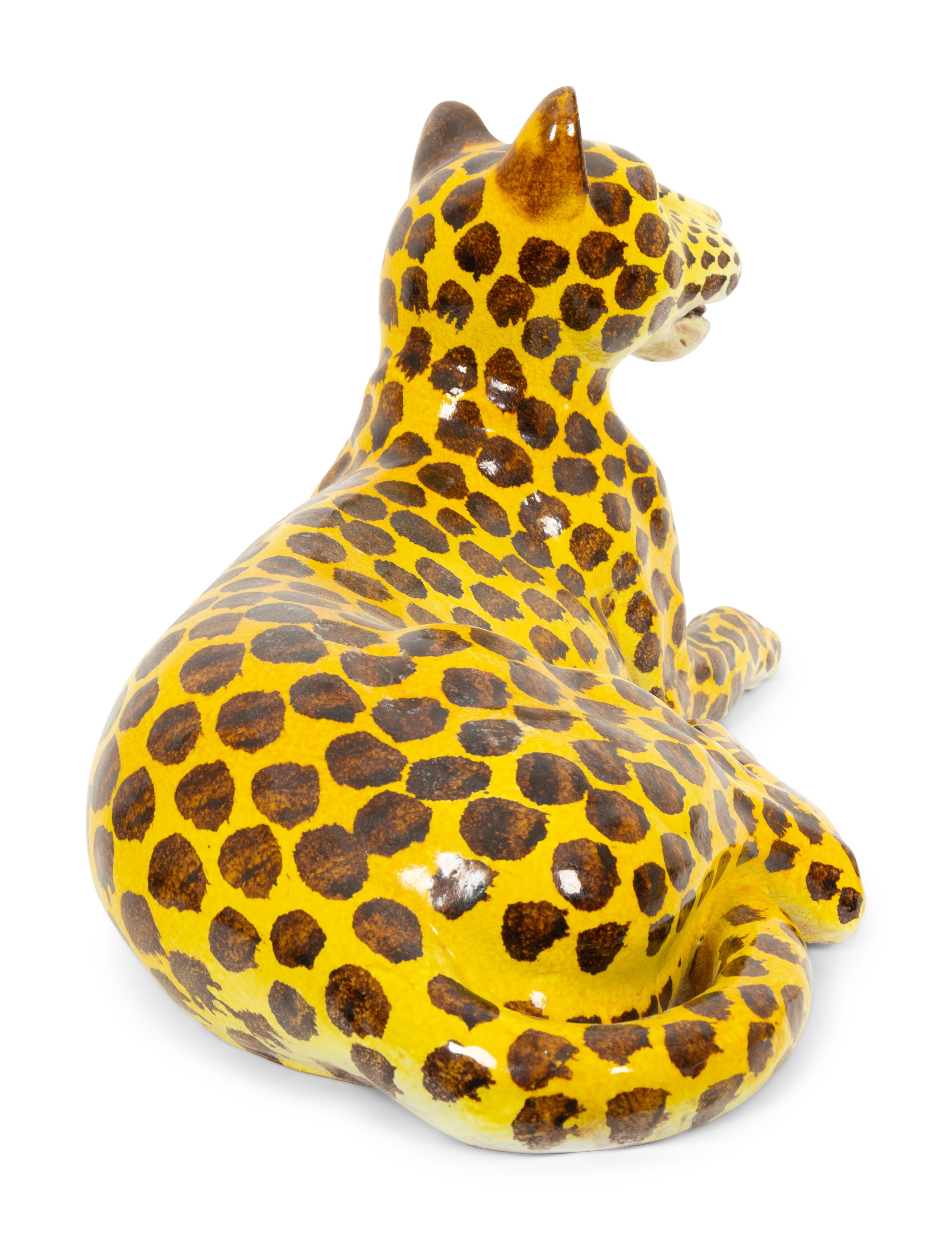 An Italian Glazed Ceramic Reclining Leopard
