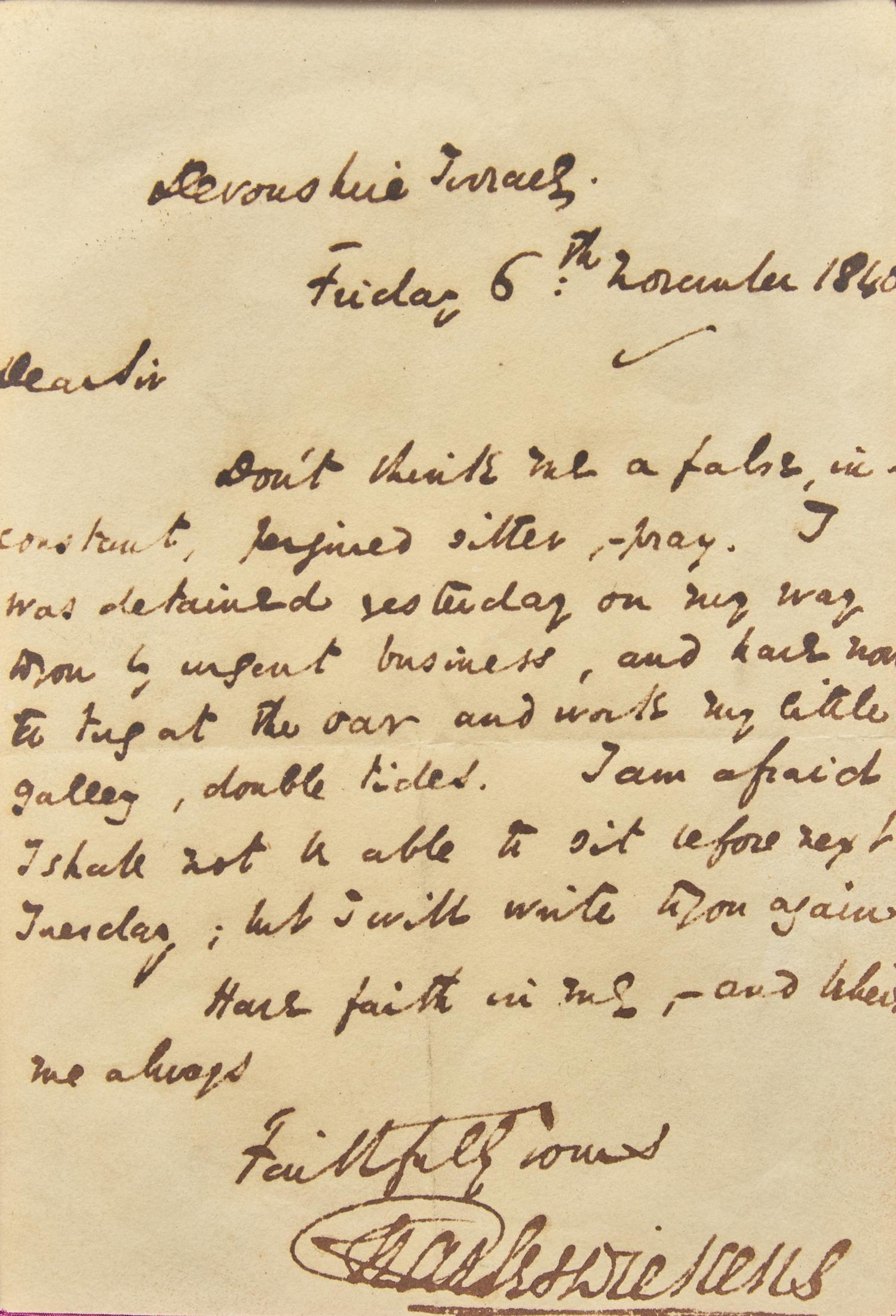 [Literature] [Dickens, Charles]. Taylor, Alfred Henry. Original Pencil and Wash Portrait, with an Autograph Letter, signed