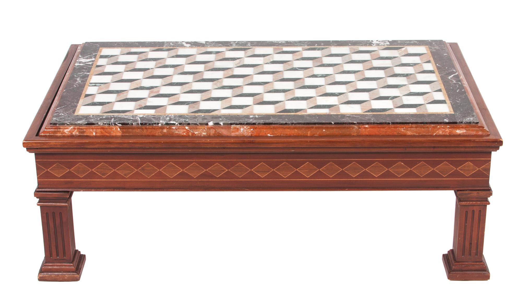 A Contemporary Pietra Dura Low Table Height 15 x width 41 1/2 x depth 26 inches.
