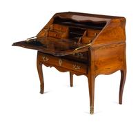 A Louis XV Gilt Bronze Mounted Walnut, Mahogany and Marquetry Bureau en Pente
