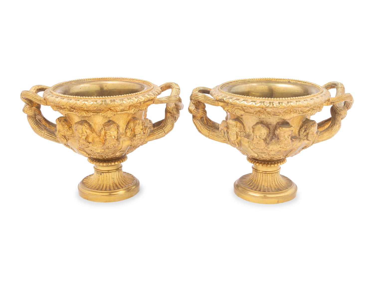 A Pair of Continental Gilt Bronze Models of the Warwick Vase