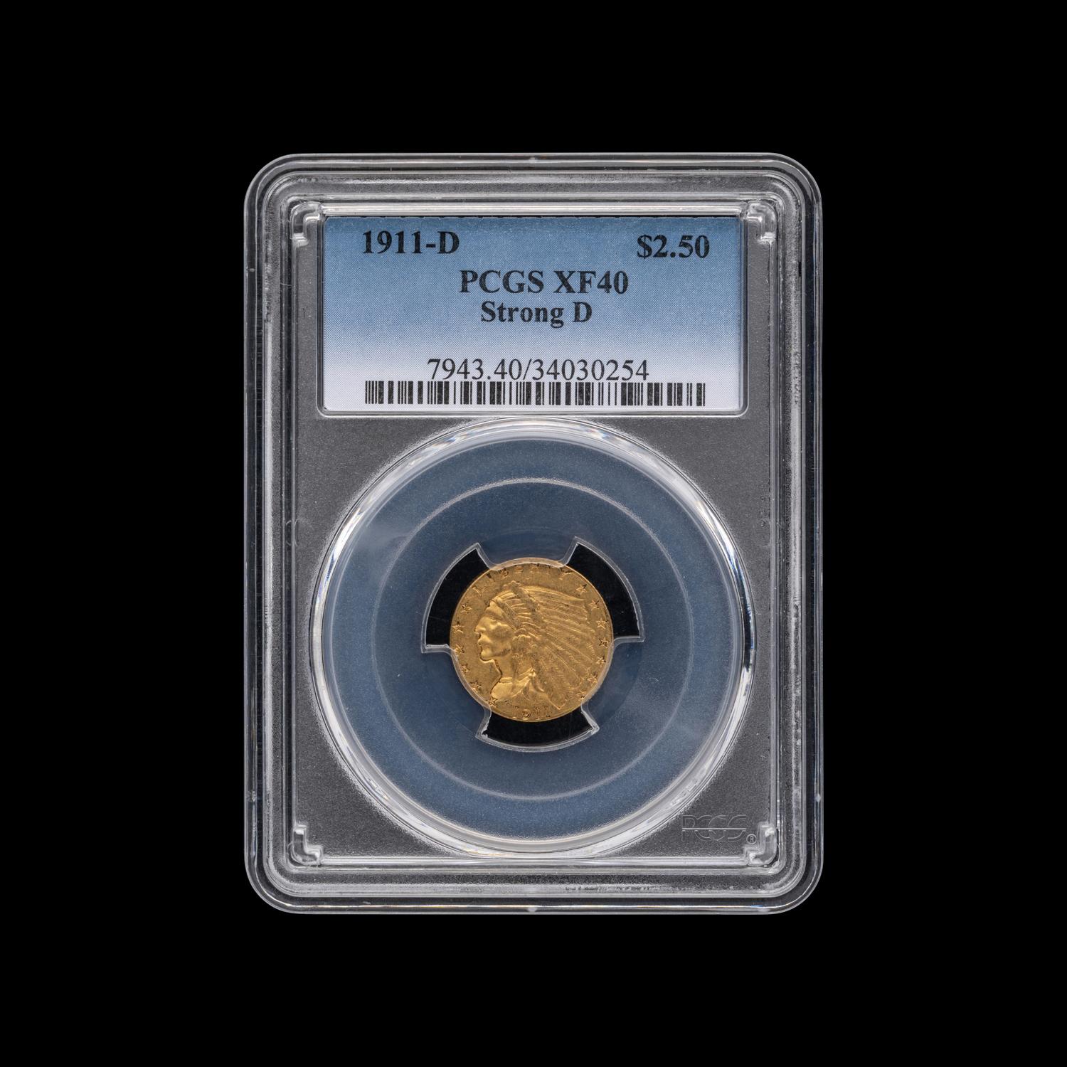 A 1911-D Indian Head: Strong D $2.50 Gold Coin [PCGS XF40]