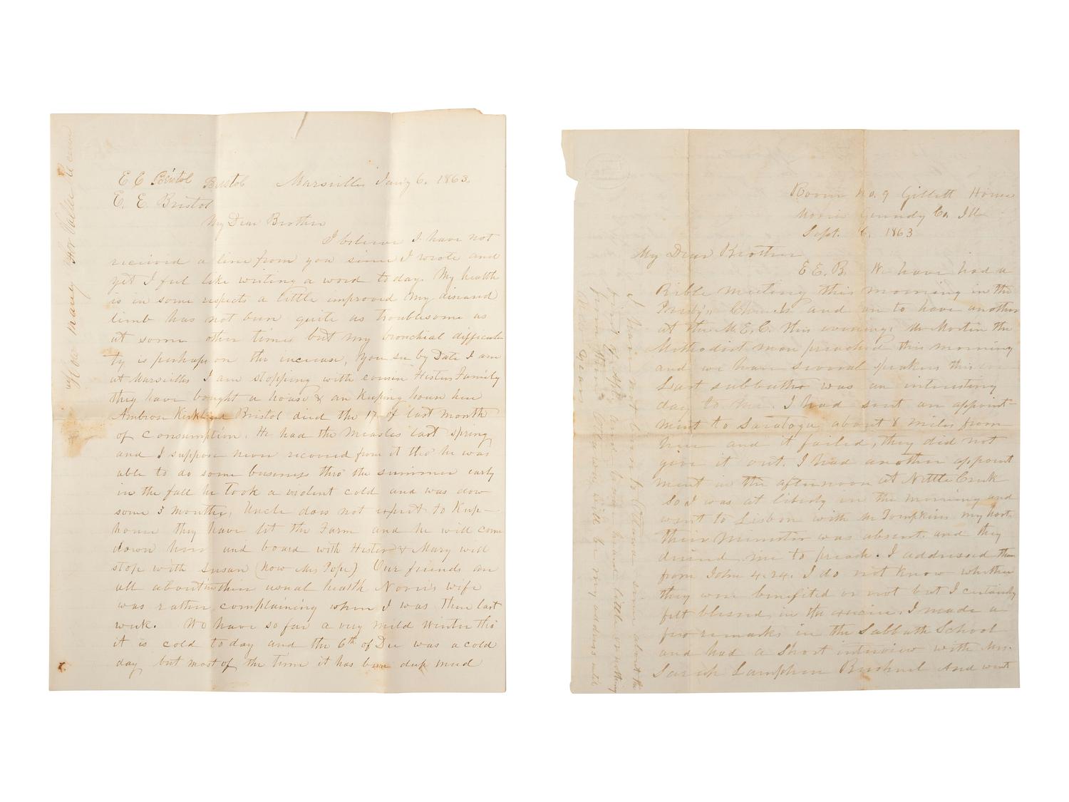 [ENSLAVEMENT & ABOLITION]. A northern preacher's letters concerning teaching soldiers from the 15th United States Colored Infantry Regiment as well as students at a freedmen's school in Nashville, Tennessee. 1863-1864.