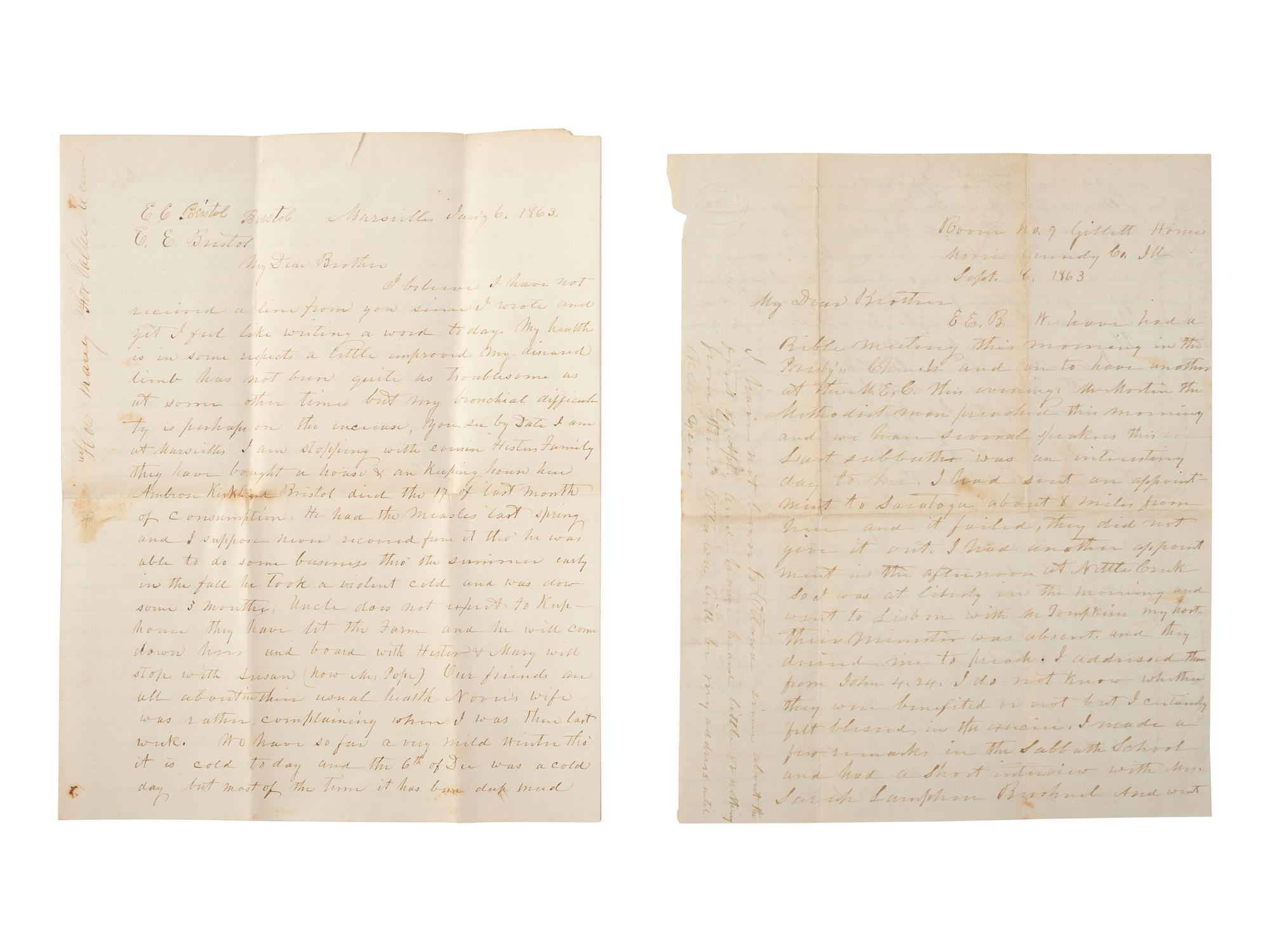 [ENSLAVEMENT & ABOLITION]. A northern preacher's letters concerning teaching soldiers from the 15th United States Colored Infantry Regiment as well as students at a freedmen's school in Nashville, Tennessee. 1863-1864.