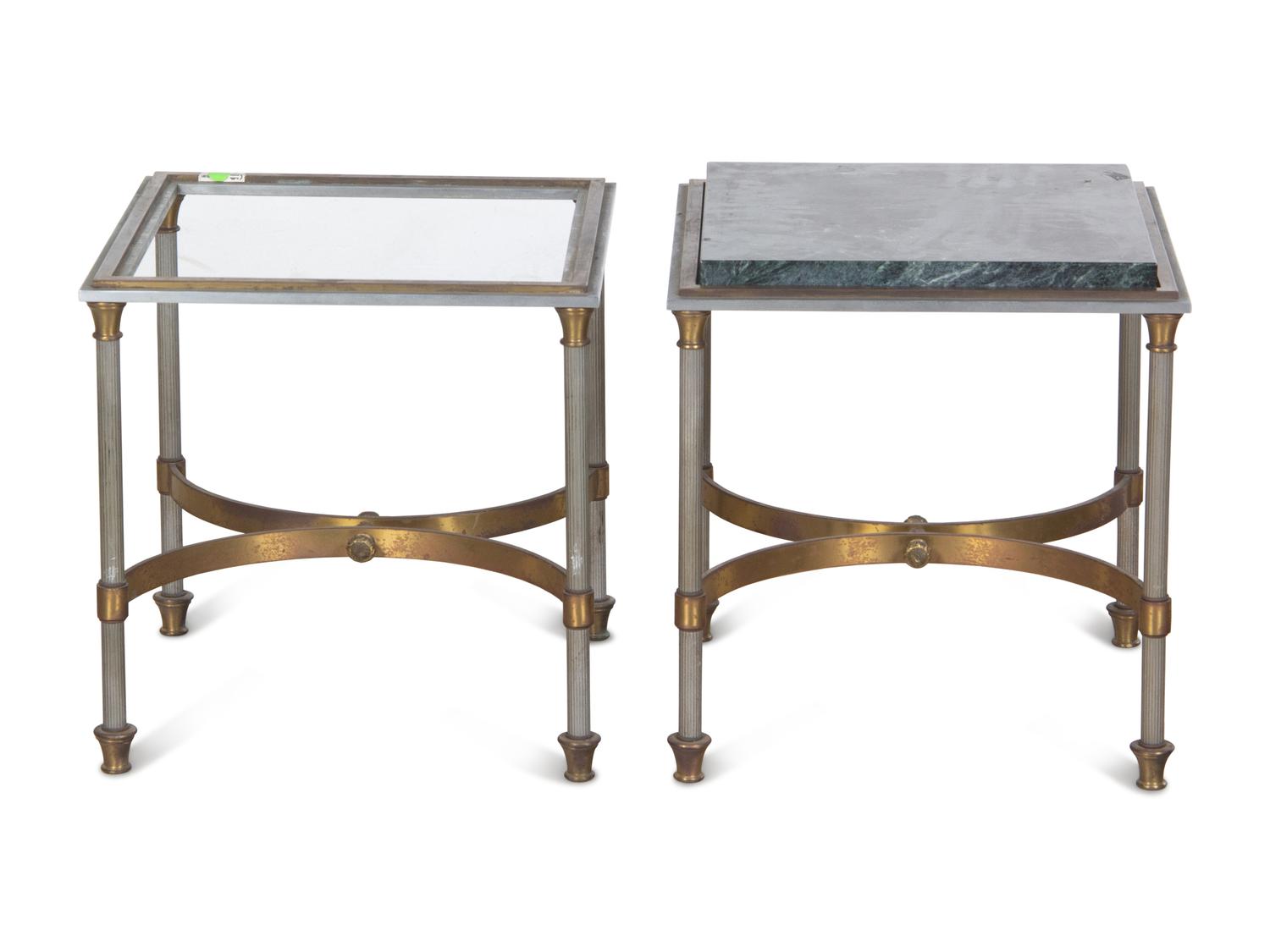 A Pair of Cast Metal and Brass Side Tables