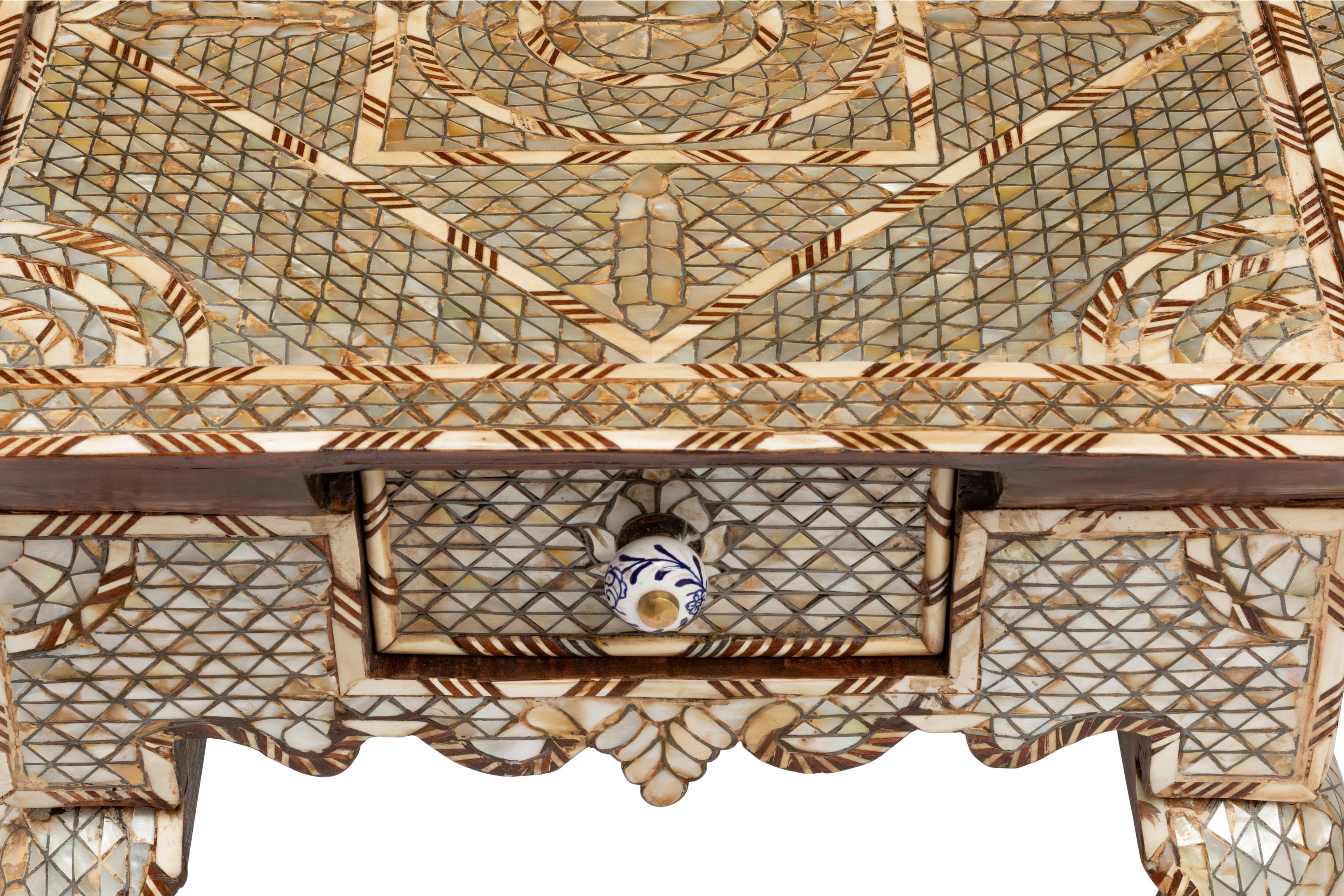 A Pair of Syrian Pewter and Mother-of-Pearl Inlaid Side Tables