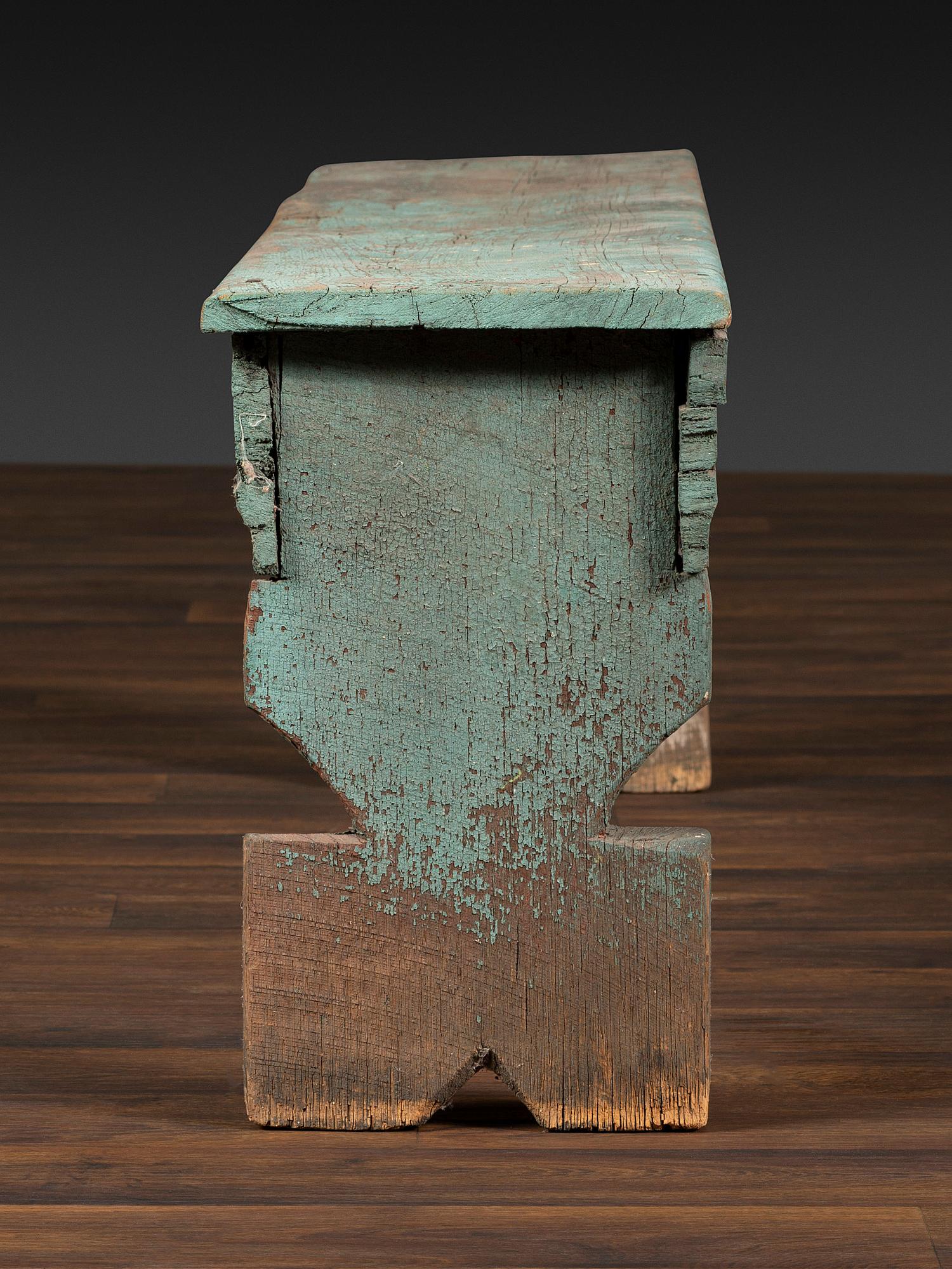 A Primitive Country Blue Painted Pine Bucket Bench