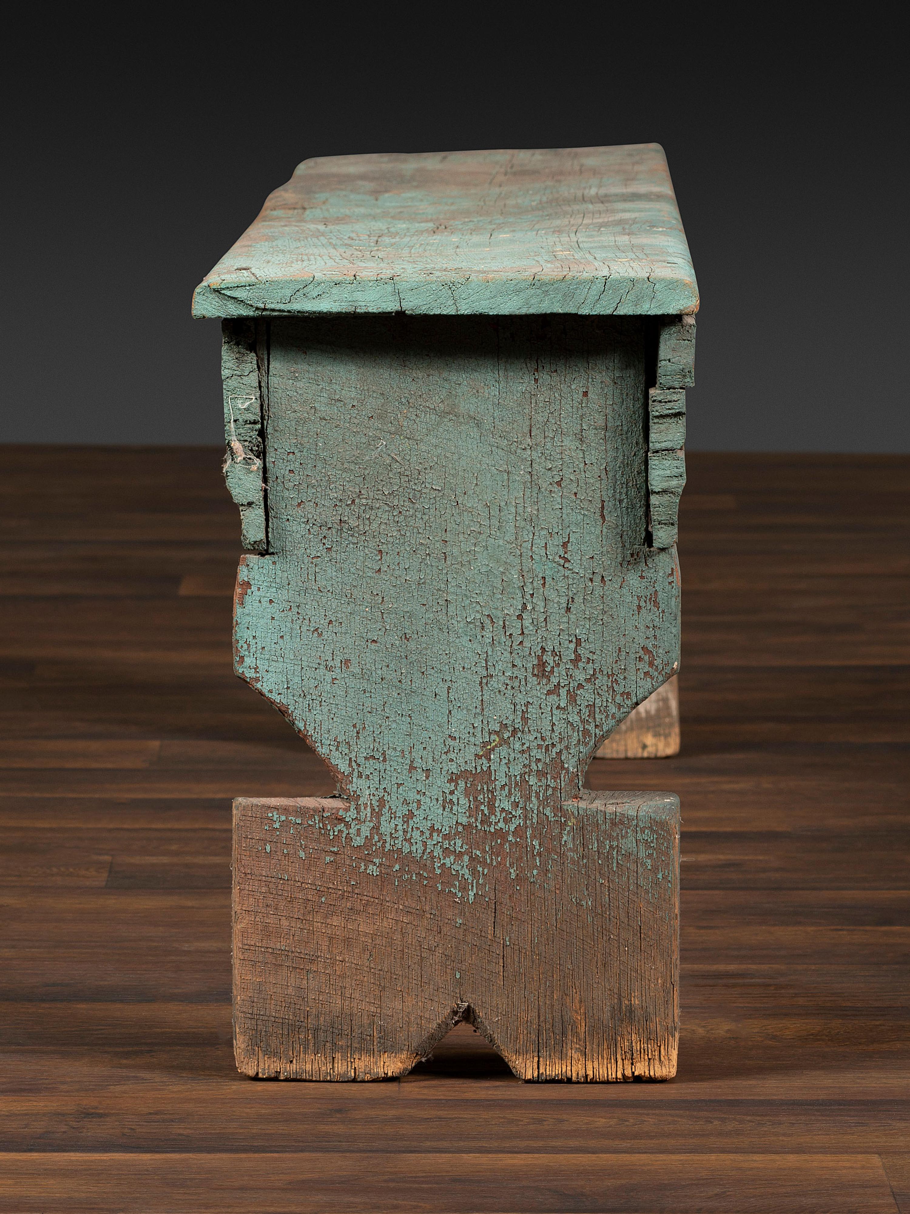 A Primitive Country Blue Painted Pine Bucket Bench