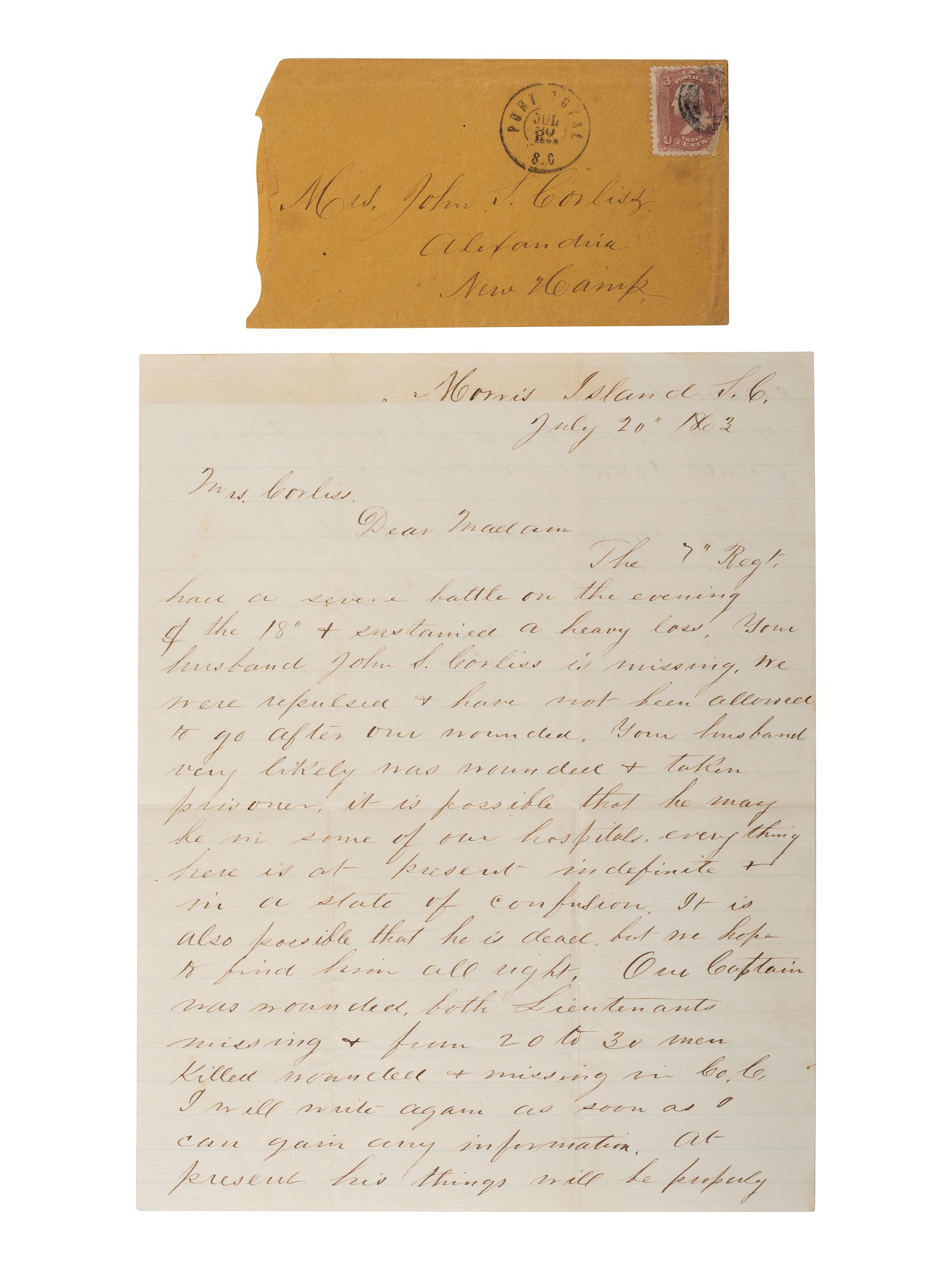 [CIVIL WAR]. Items related to two 7th New Hampshire Volunteers KIA at Fort Wagner, SC, incl. Captain Warren E. F. Brown.