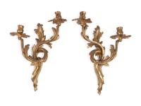 A Pair of Louis XV Style Gilt Bronze Two-Light Sconces