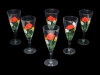 A Group of Seven Enameled Glass Stemware Articles