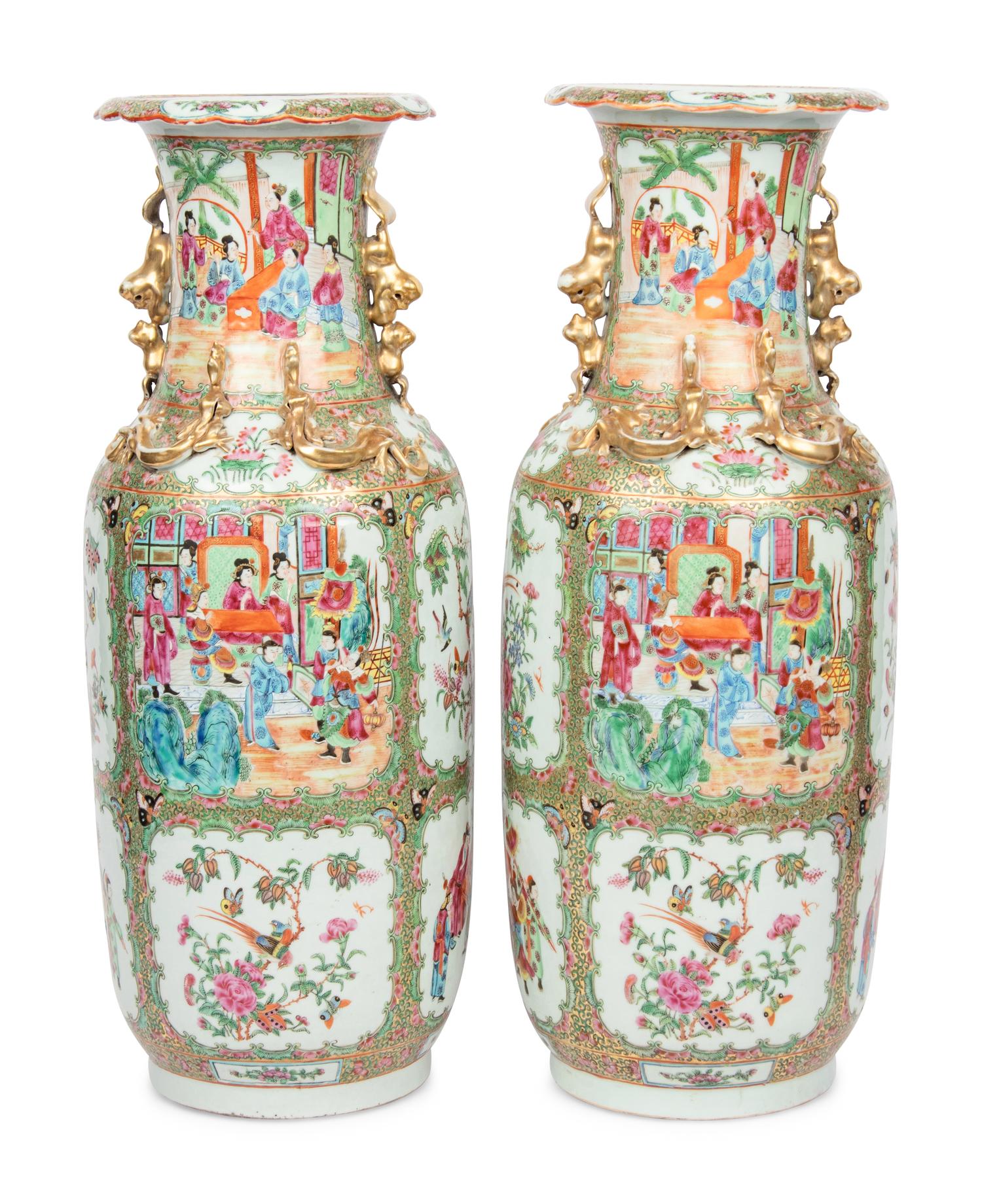 A Pair of Chinese Export Rose Medallion Porcelain Vases