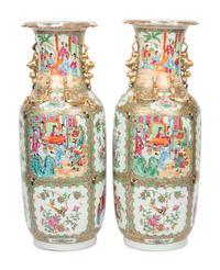 A Pair of Chinese Export Rose Medallion Porcelain Vases