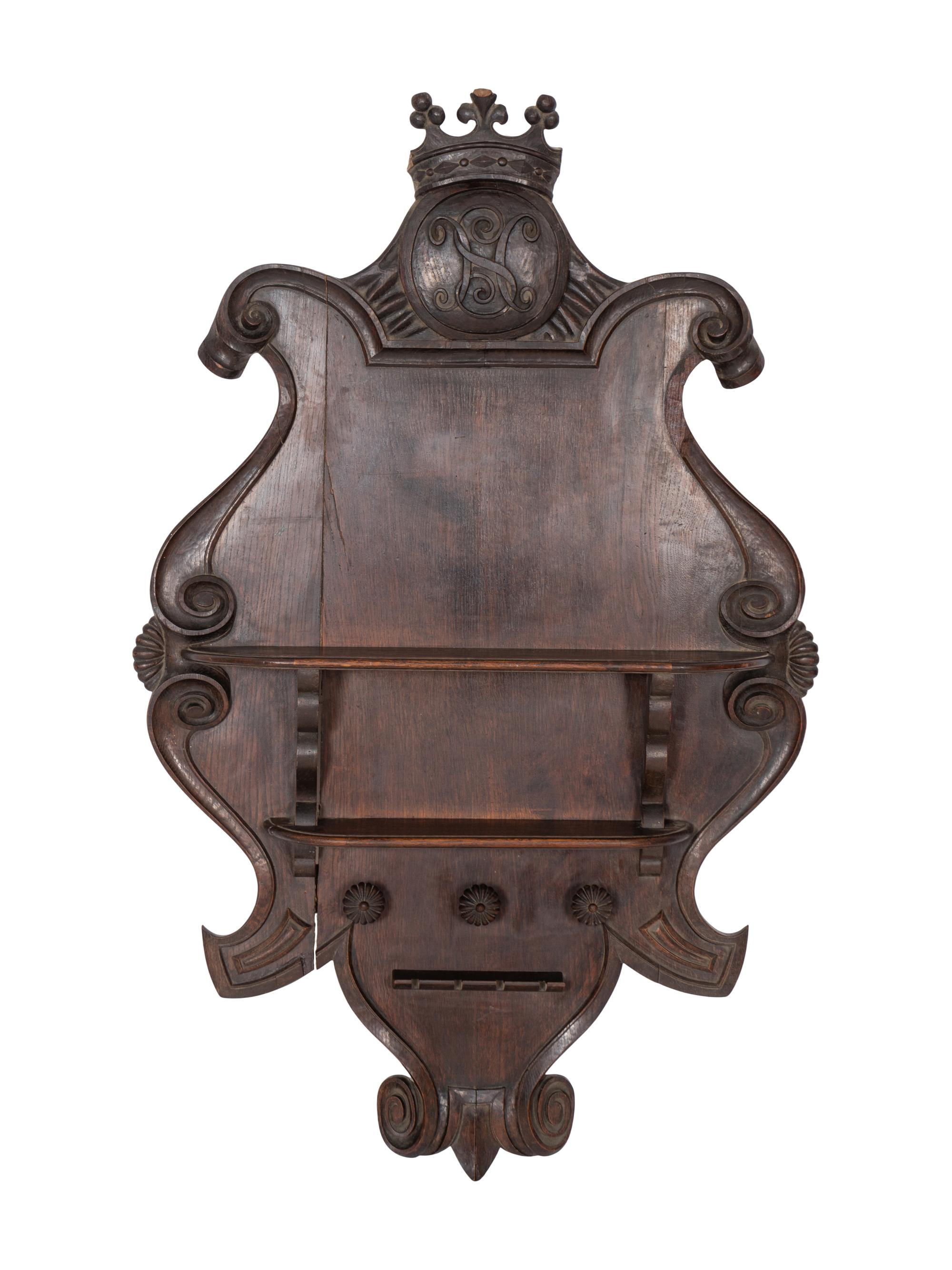 A Pair of Large Continental Cartouche-Form Hunting Lodge Pipe Racks