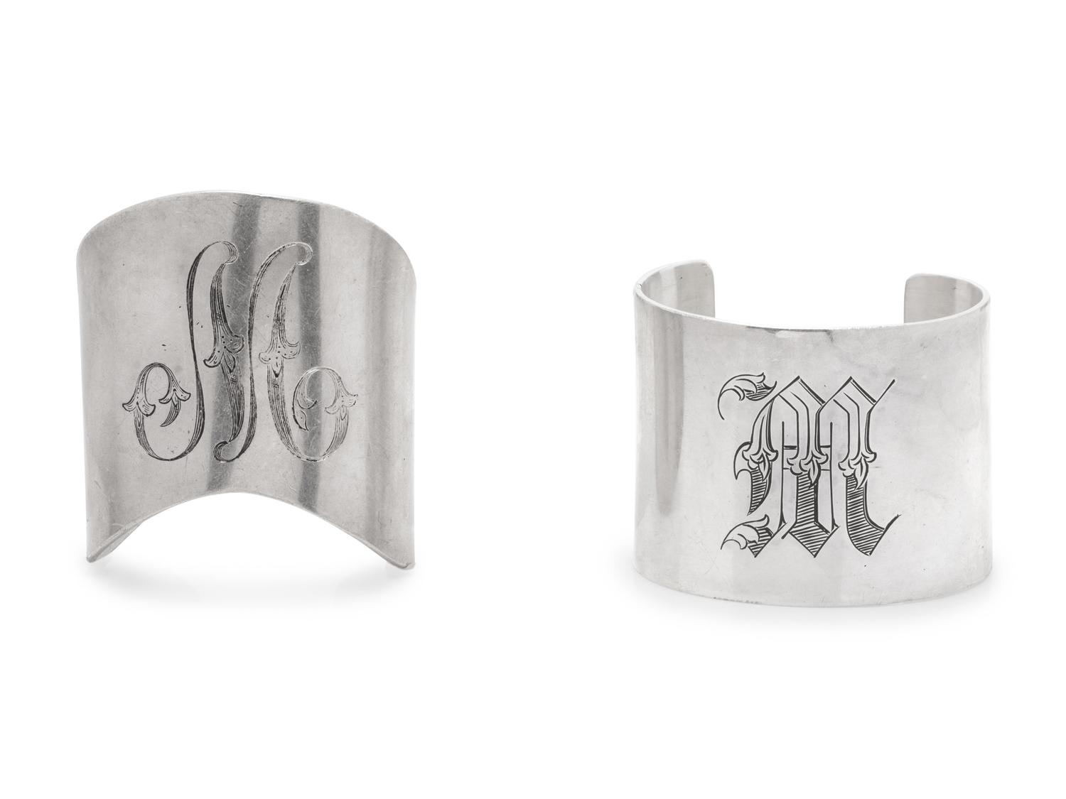 A Collection of Engraved Sterling Silver Cuff Bracelets,