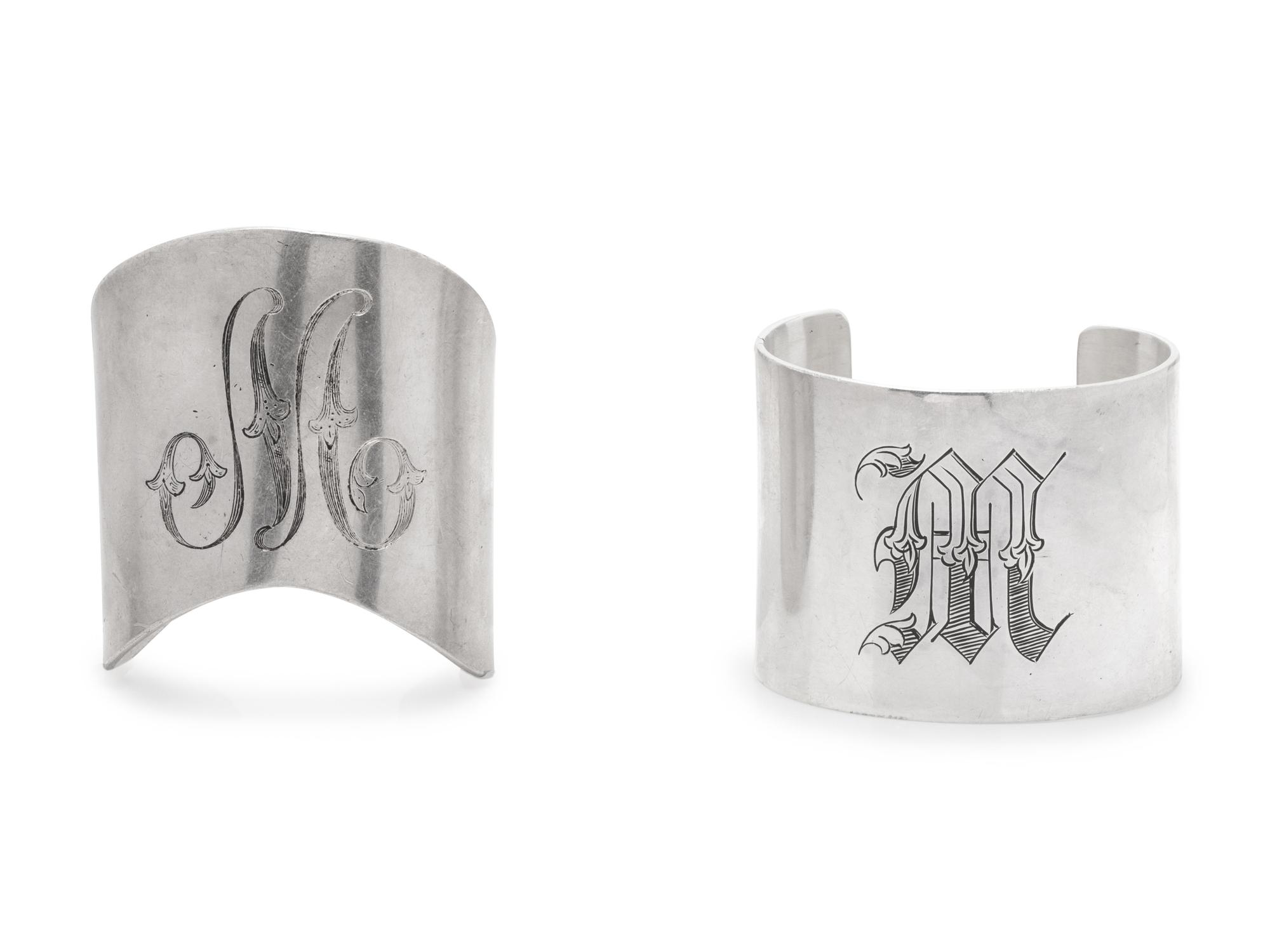 A Collection of Engraved Sterling Silver Cuff Bracelets,