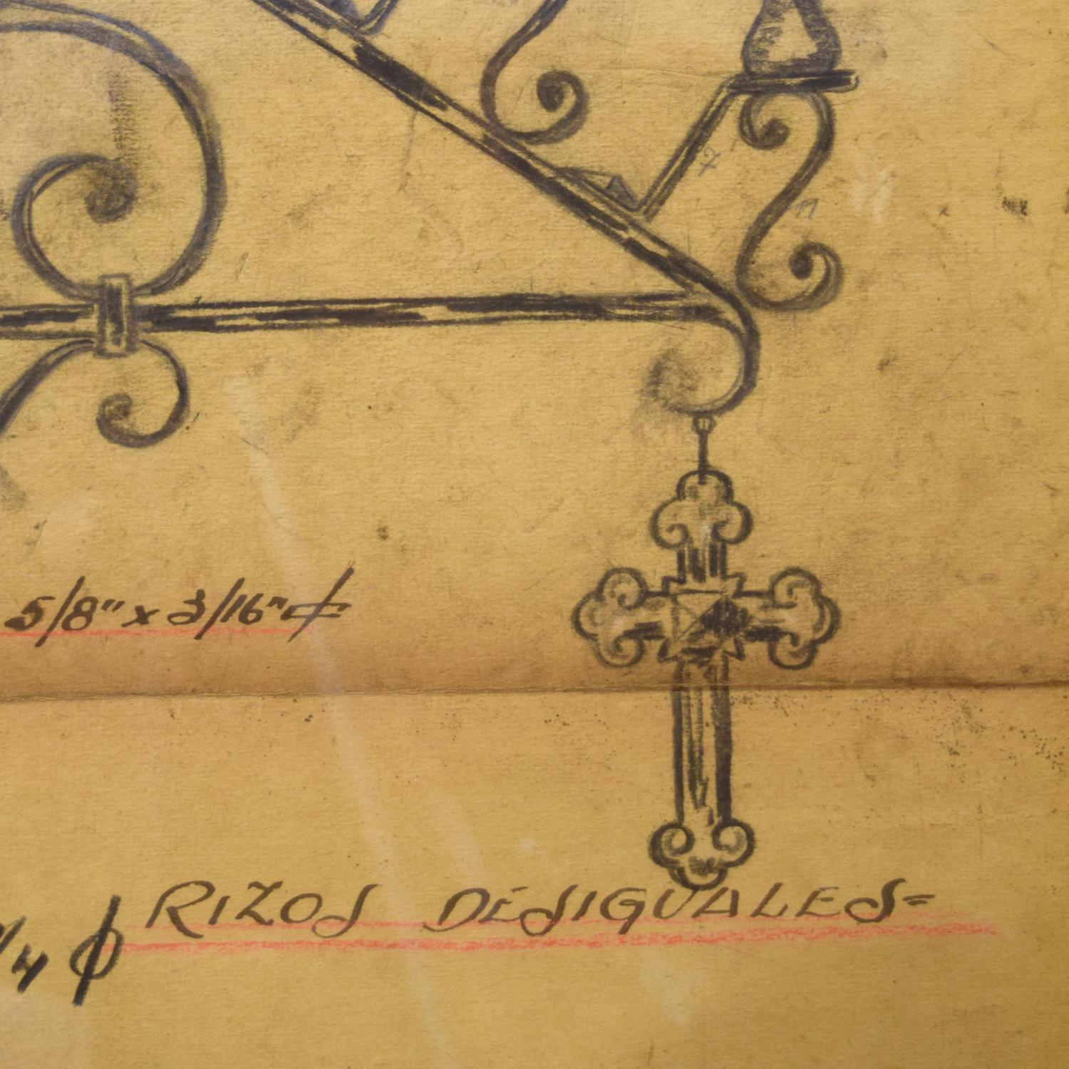 A Framed Original Working Drawing from the Estate of Jose Thenee 27.75" W x 1" D x 33" H — Argentina, Circa 1930