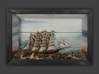 A Carved and Painted Wood Ship Diorama