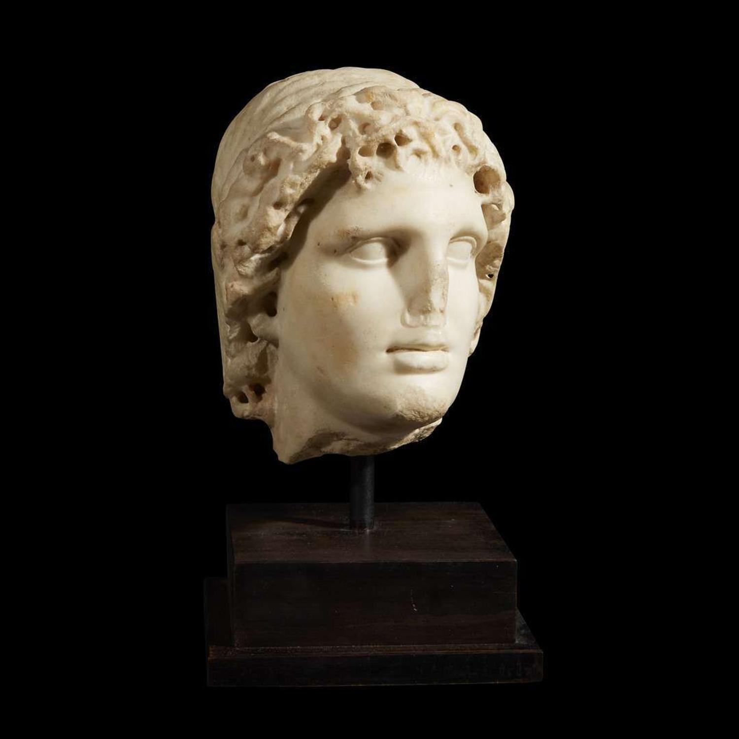 ROMAN HEAD OF ALEXANDER THE GREAT AS HELIOS C. 2nd Century AD