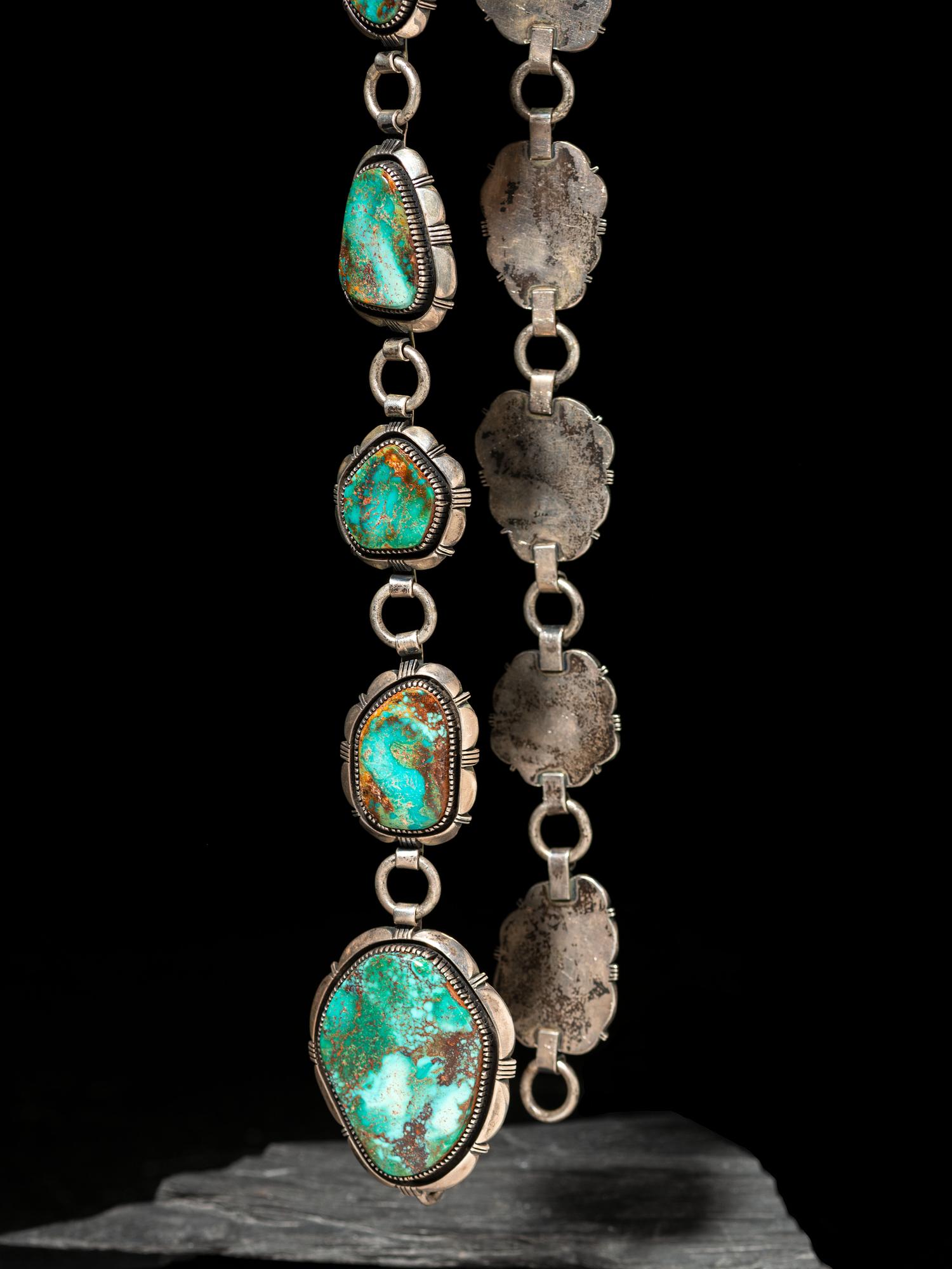 Navajo Sterling Silver and Blue Gem Turquoise Link Concha Belt