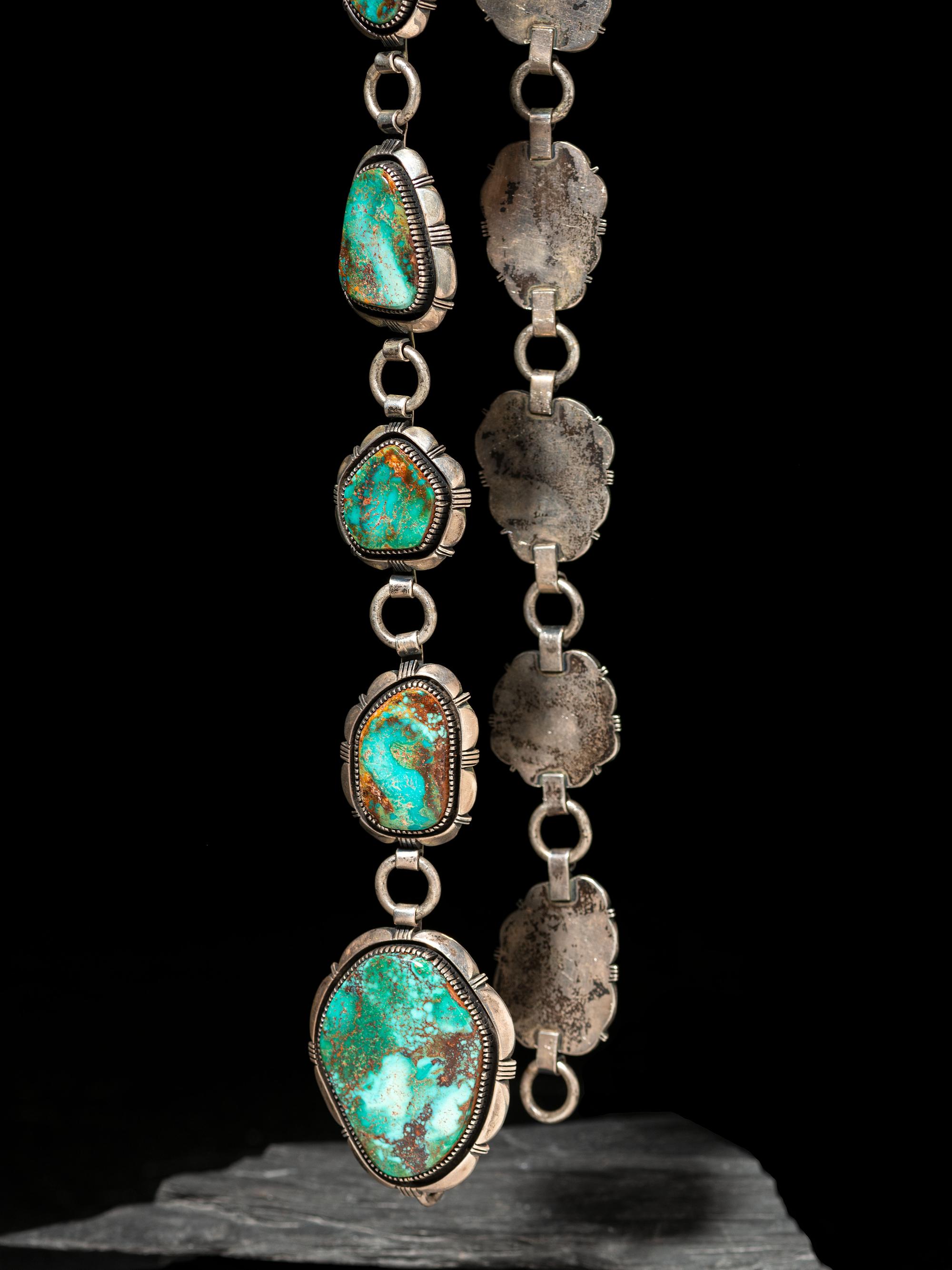 Navajo Sterling Silver and Blue Gem Turquoise Link Concha Belt