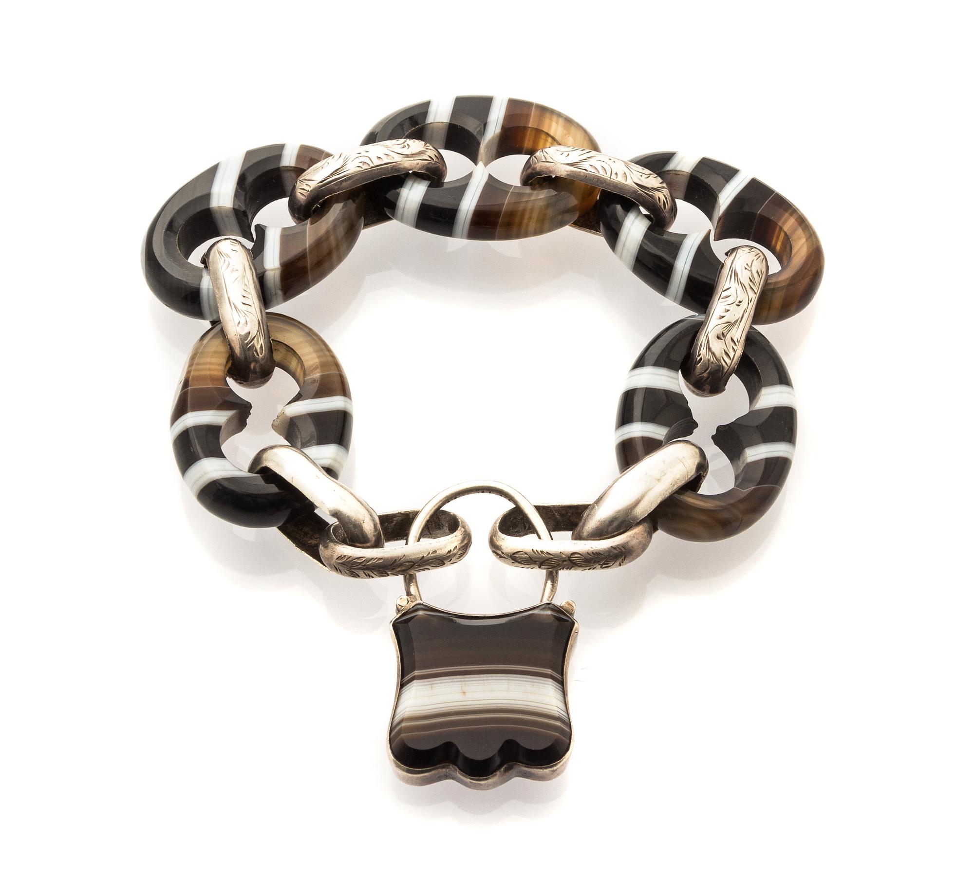 A Collection of Silver and Agate Bracelets, Scottish, 42.40 dwts.